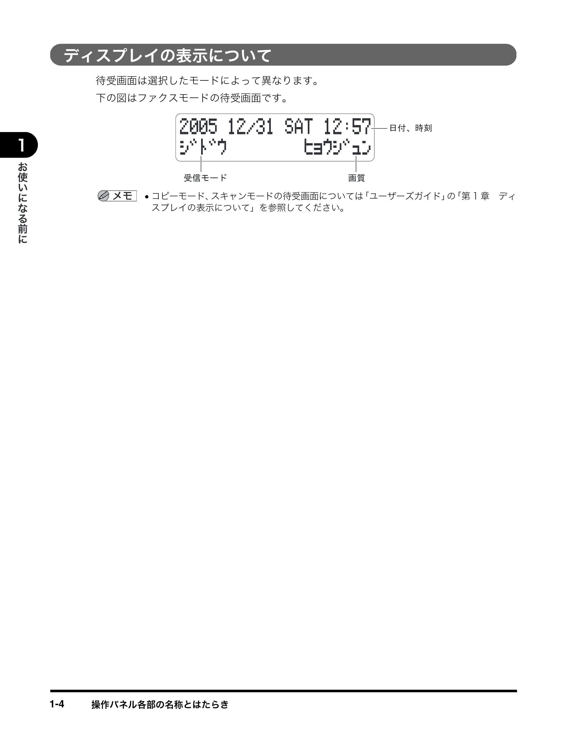 キヤノン MF8180 ファクスガイド （PDF形式／3.23Mバイト） — ディスプレイの表示について — 原本ページ — 11ページ