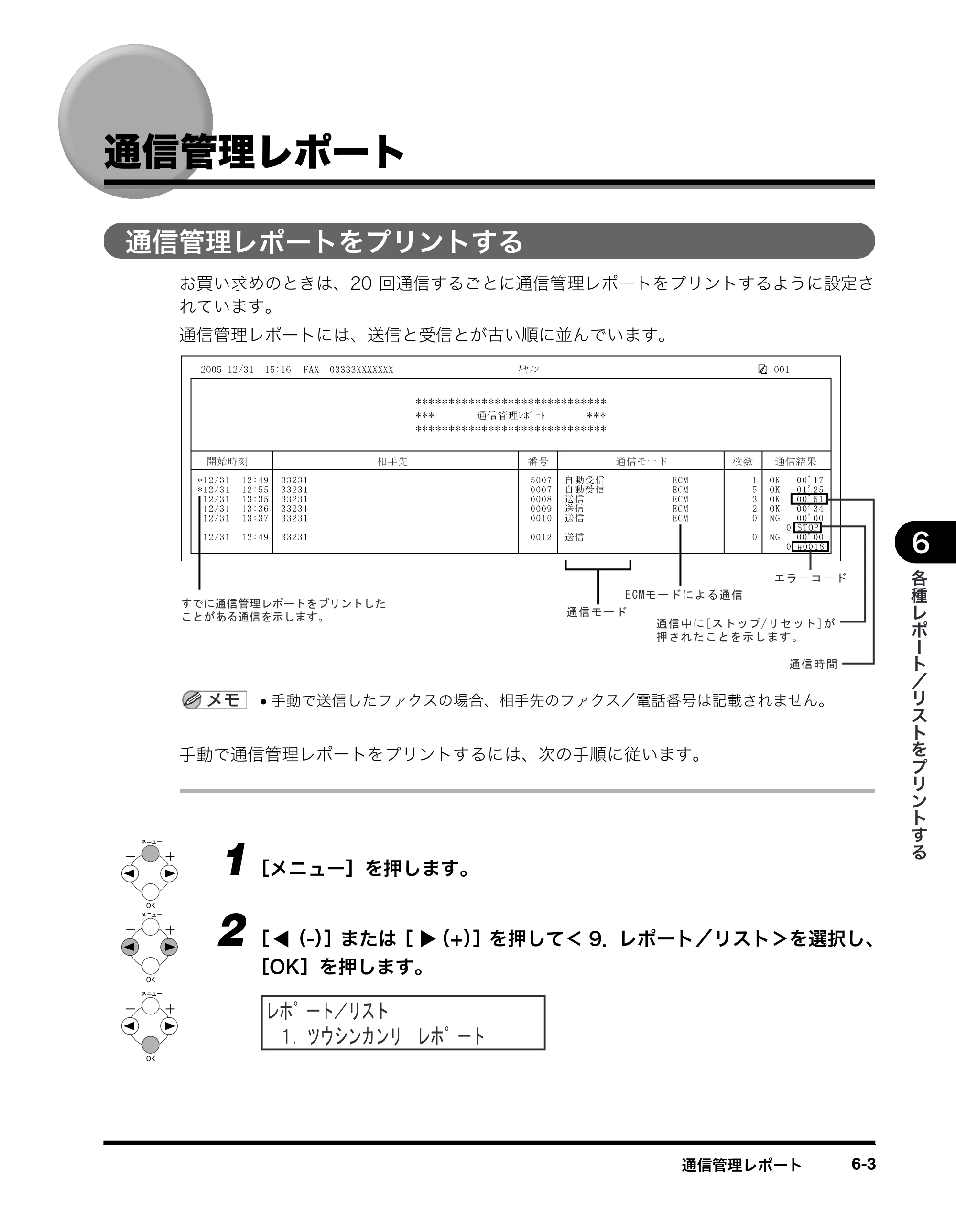 キヤノン MF8180 ファクスガイド （PDF形式／3.23Mバイト） — 通信管理レポート — 原本ページ — 62ページ
