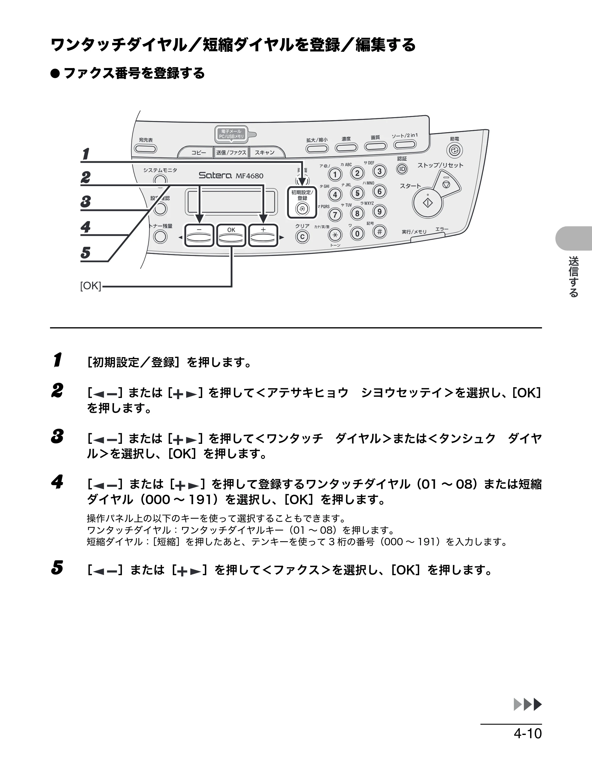 キヤノン MF4680 操作ガイド（基本編） （PDF形式／11.91Mバイト） — ワンタッチダイヤル／短縮ダイヤルを登録／編集する — 原本ページ — 78ページ
