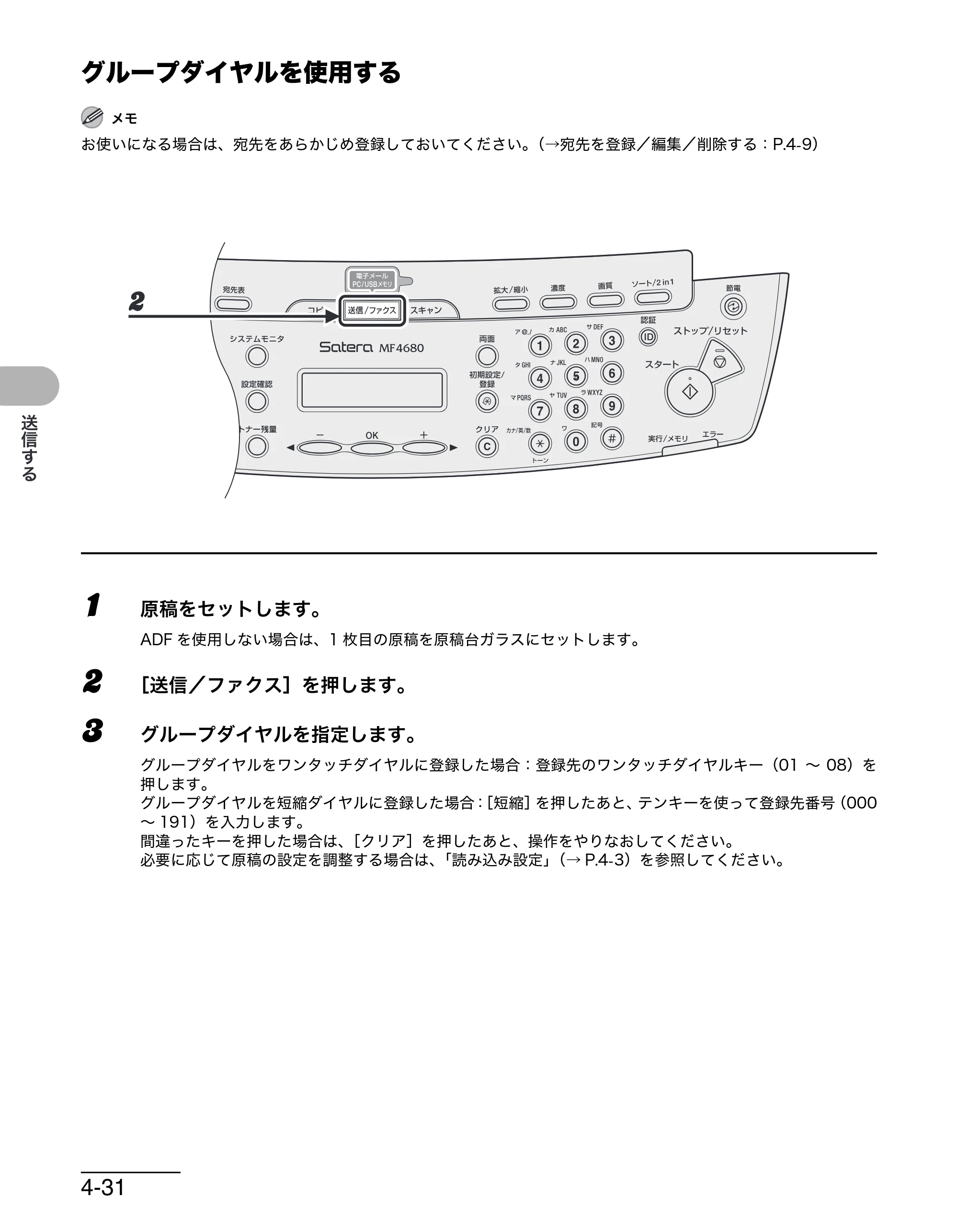 キヤノン MF4680 操作ガイド（基本編） （PDF形式／11.91Mバイト） — グループダイヤルを使用する — 原本ページ — 99ページ