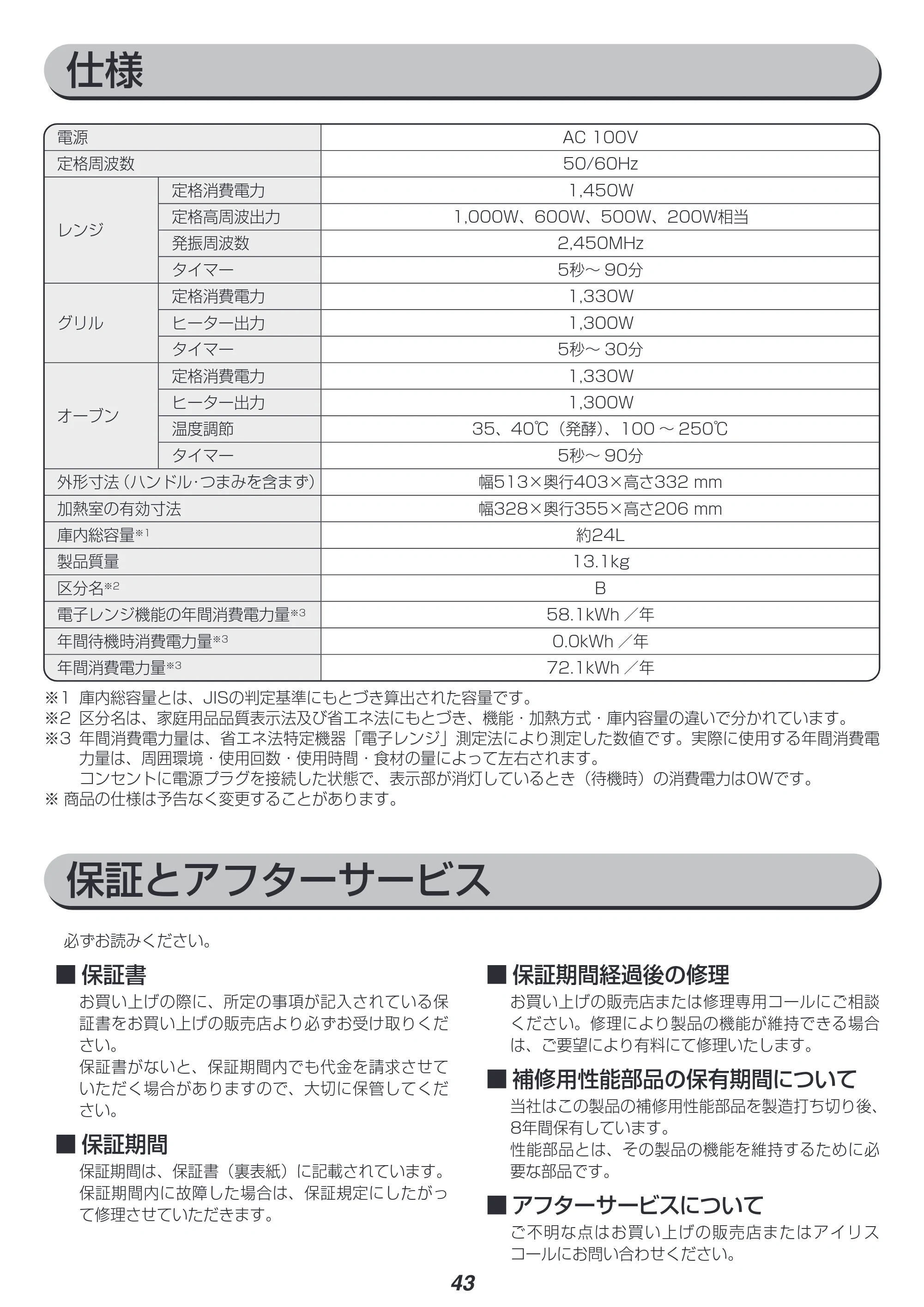 アイリスオーヤマ MO-F2402 取扱説明書 — 原本ページ — 43ページ