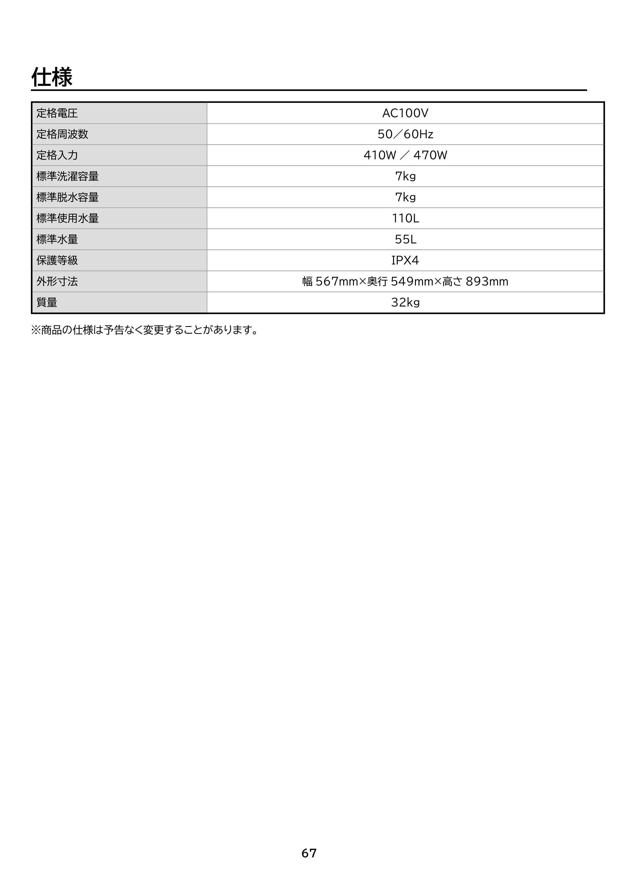 アイリスオーヤマ ITW-70A01-BH 取扱説明書 — 原本ページ — 67ページ