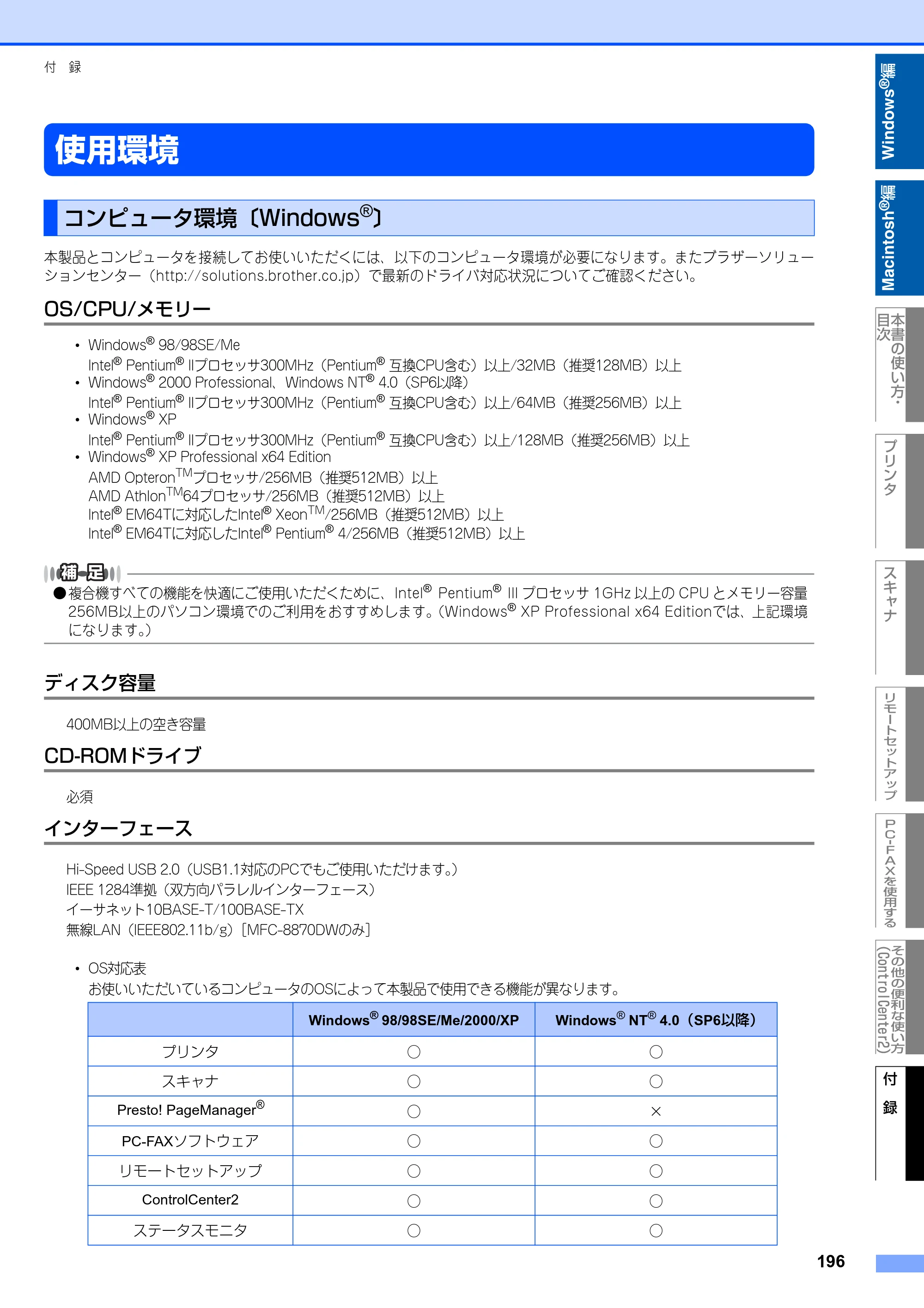 ブラザー MFC-8460N ユーザーズガイド ～パソコン活用編～ — 使用環境 — 原本ページ — 197ページ