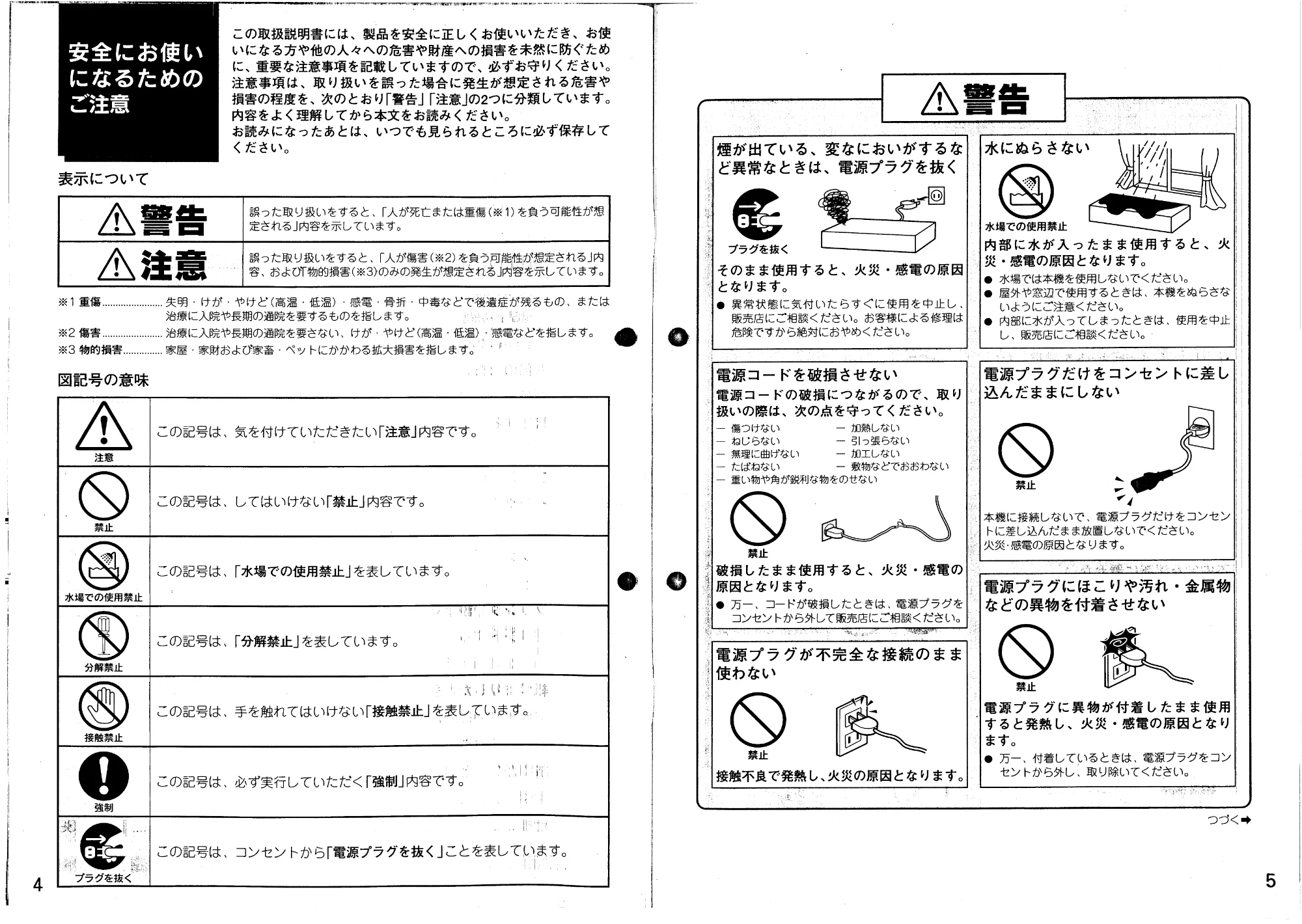 日立 VY60D 取扱説明書 — 安全にお使いになるためのご注意 — 原本ページ — 3ページ