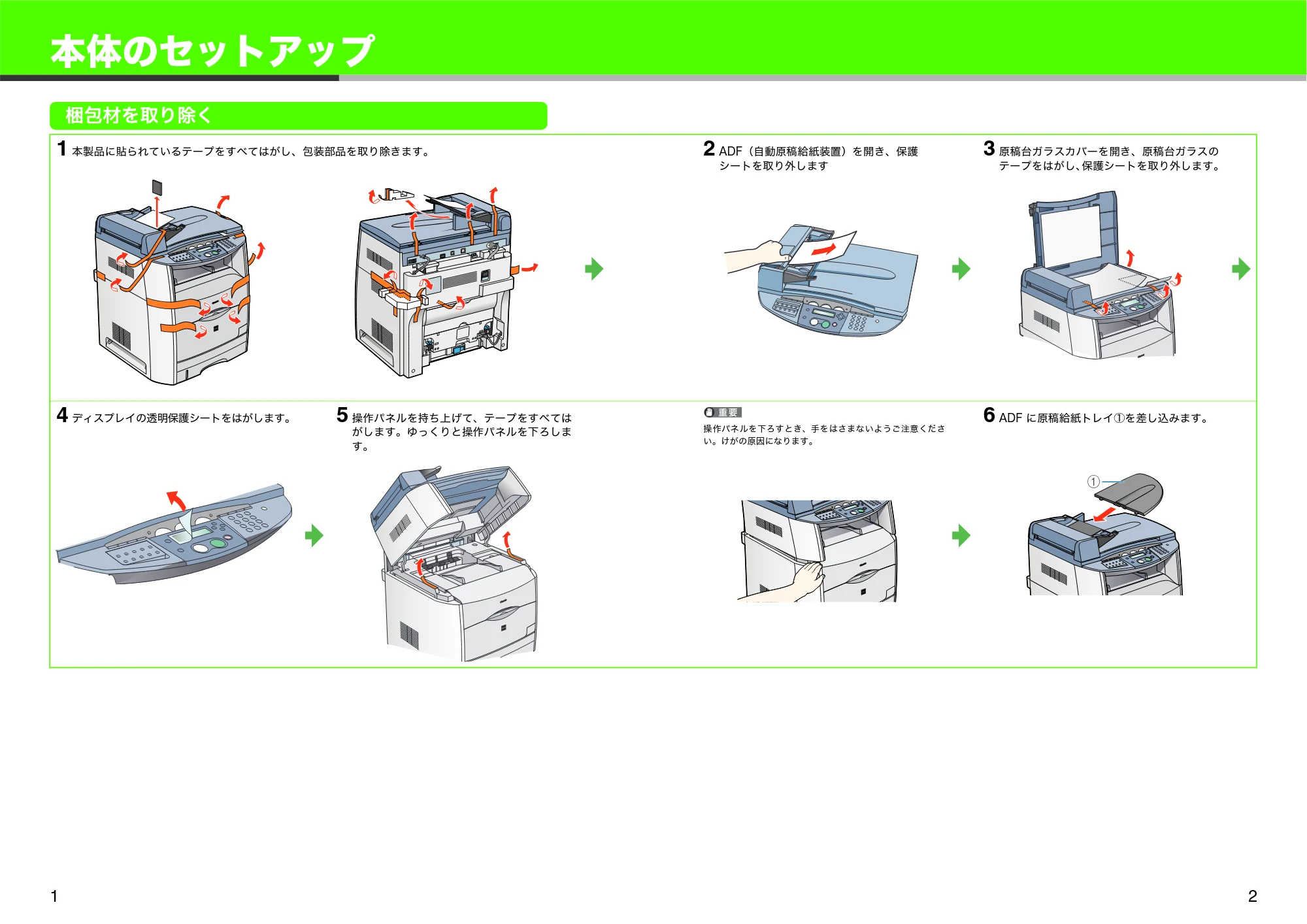 キヤノン MF8180 スタートアップガイド (PDF形式/4.21Mバイト) — 本体のセットアップ — 原本ページ — 2ページ
