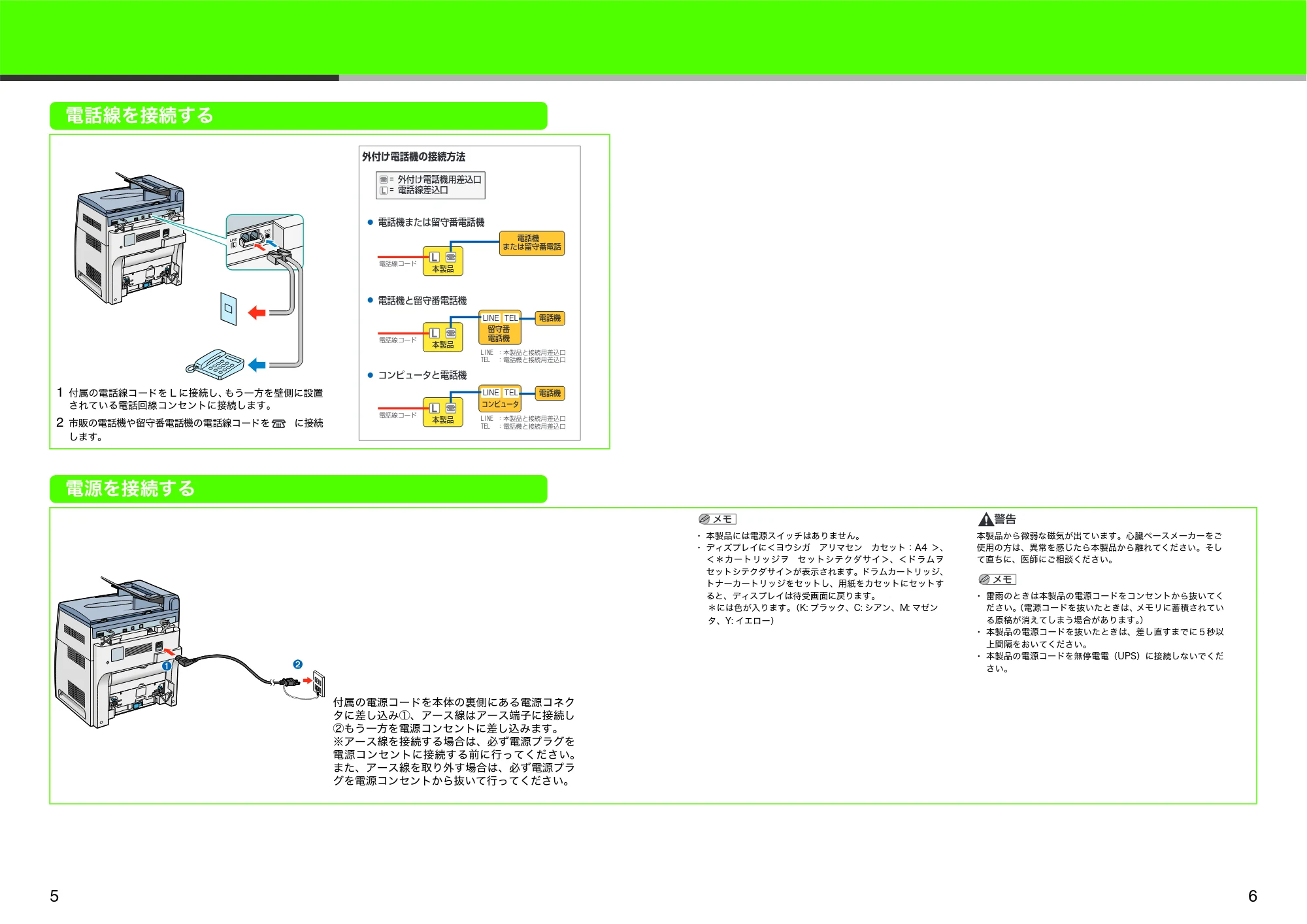 キヤノン MF8180 スタートアップガイド (PDF形式/4.21Mバイト) — 電話線を接続する — 原本ページ — 4ページ