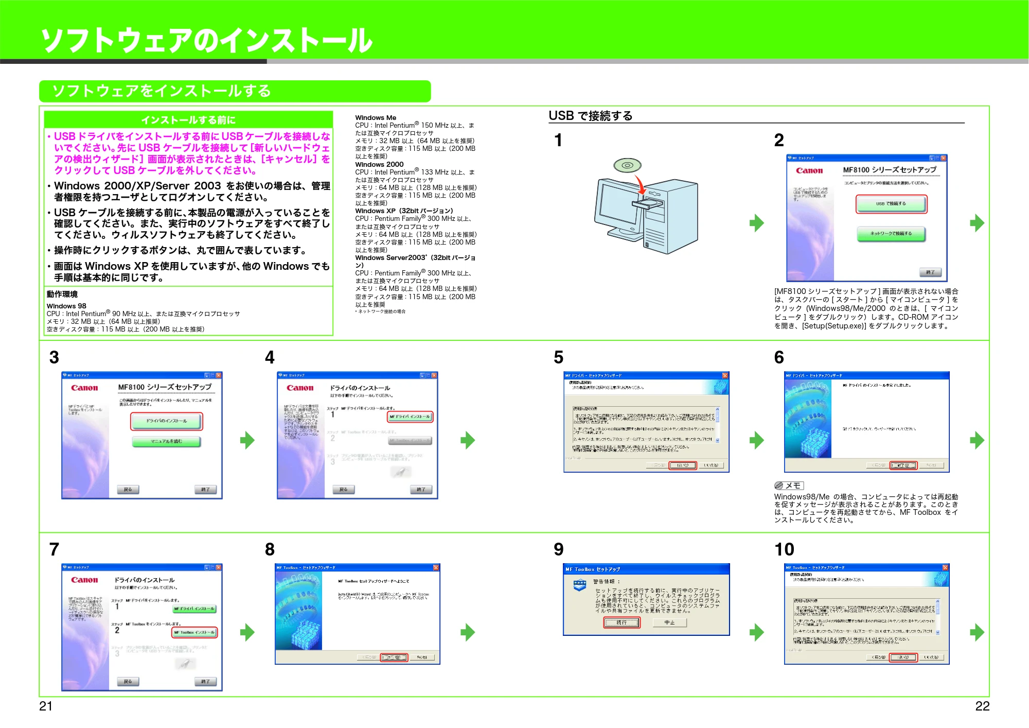 キヤノン MF8180 スタートアップガイド (PDF形式/4.21Mバイト) — ソフトウェアのインストール — 原本ページ — 12ページ