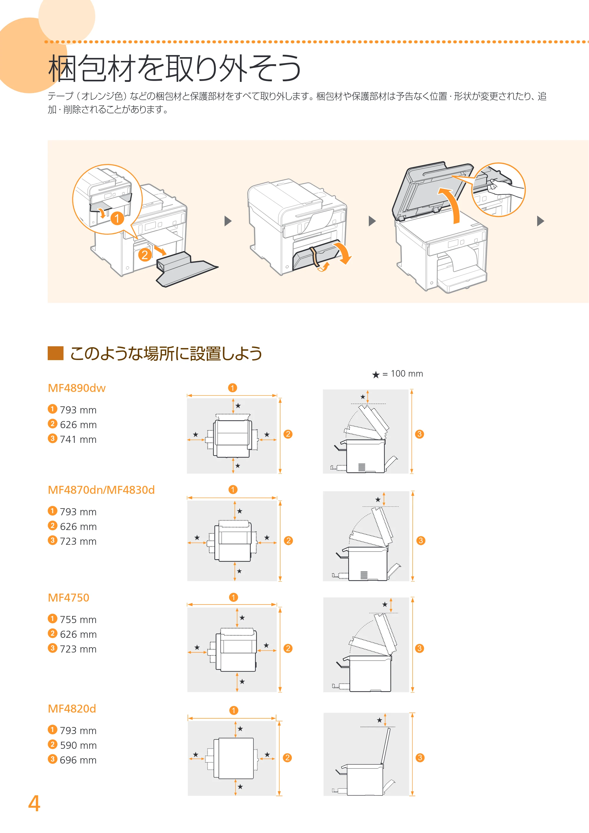 キヤノン MF4890dw/MF4870dn/MF4830d/MF4820d/MF4750 スタートアップガイド 2013年5月9日更新(PDF:3.73MB) — 原本ページ — 4ページ