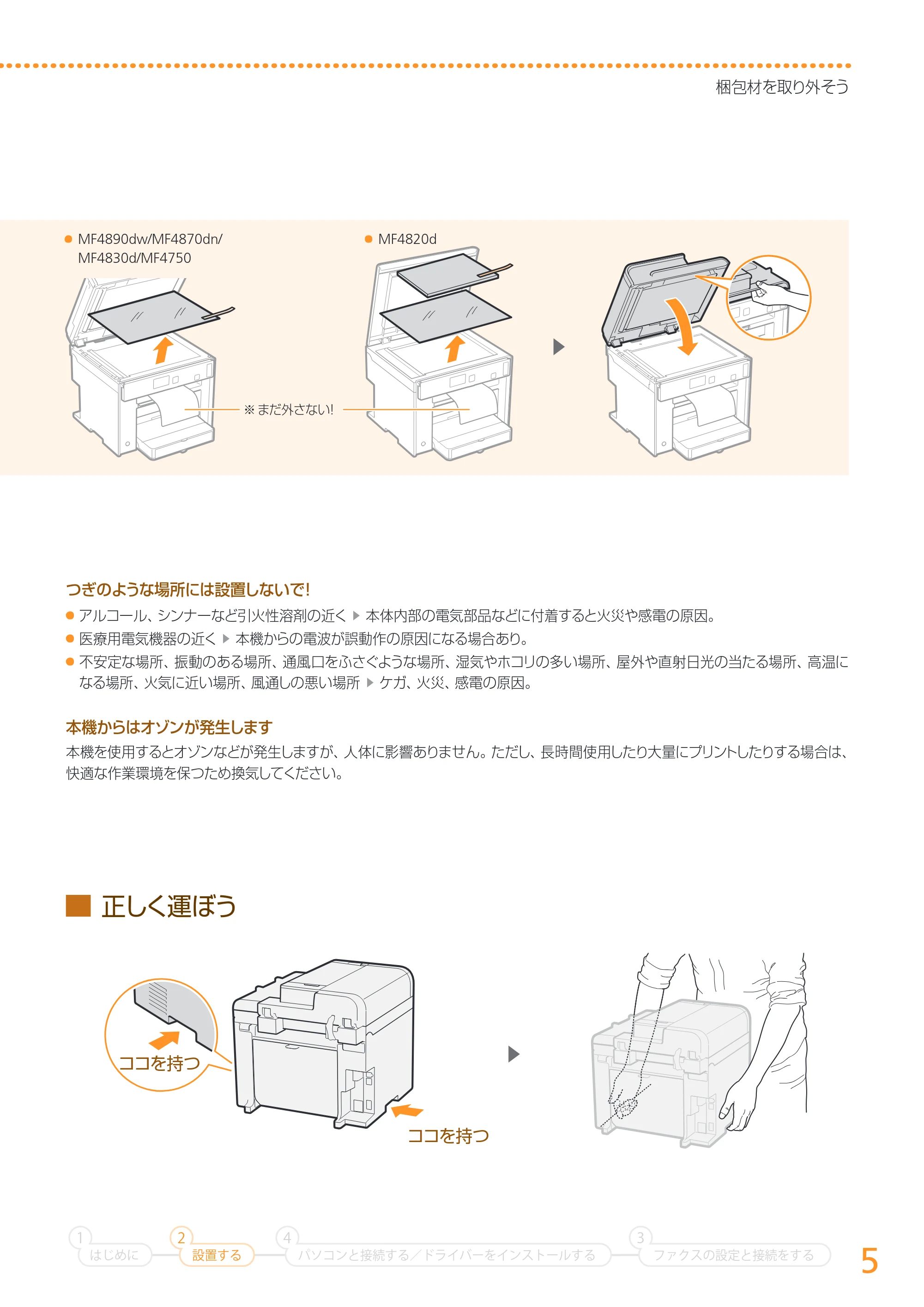 キヤノン MF4890dw/MF4870dn/MF4830d/MF4820d/MF4750 スタートアップガイド 2013年5月9日更新(PDF:3.73MB) — 原本ページ — 5ページ