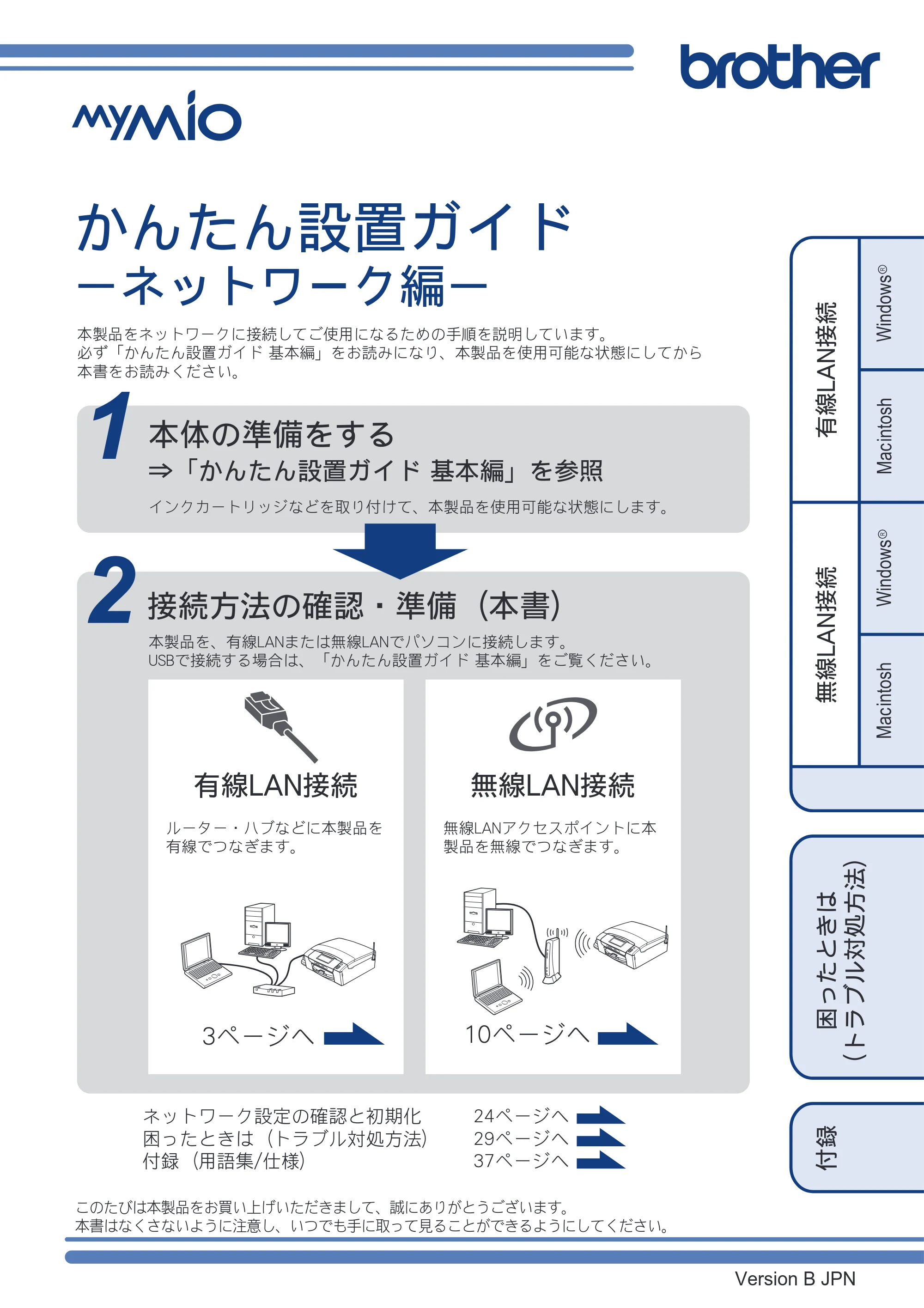 ブラザー DCP-390CN / DCP-595CN / MFC-495CN かんたん設置ガイド ～ネットワーク編～ — かんたん設置ガイド －ネットワーク編－ — 原本ページ — 1ページ