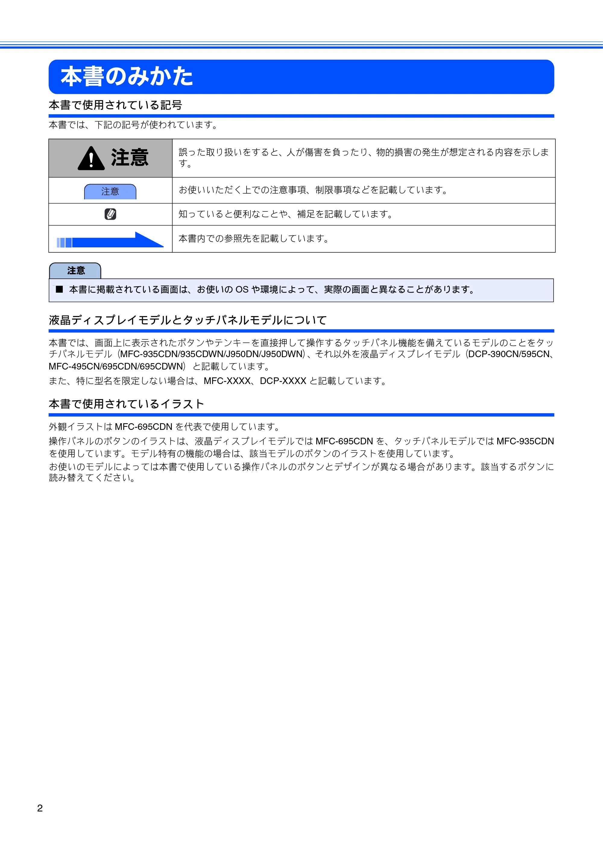 ブラザー DCP-390CN / DCP-595CN / MFC-495CN かんたん設置ガイド ～ネットワーク編～ — 本書のみかた — 原本ページ — 4ページ