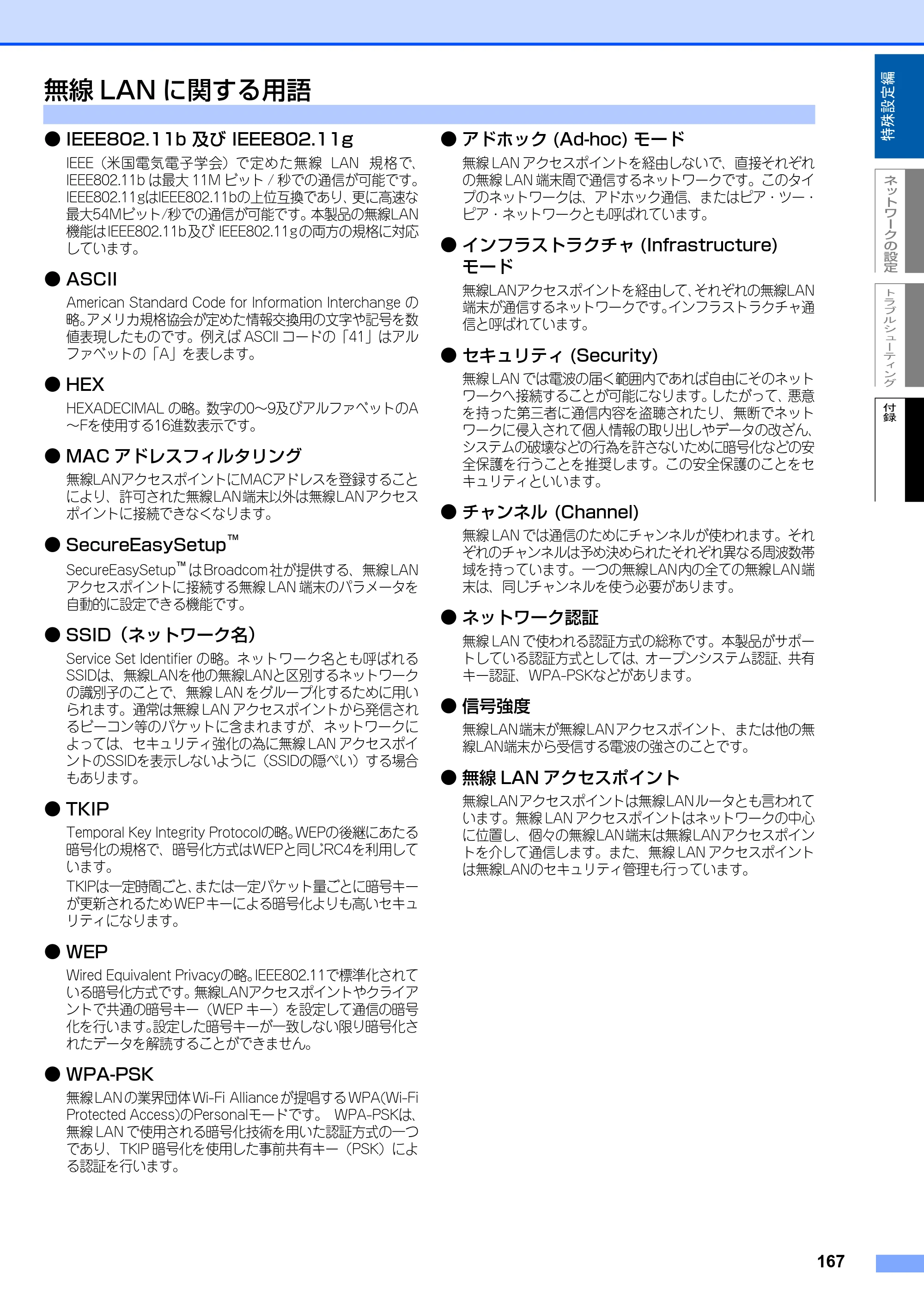 ブラザー MFC-8870DW ネットワーク取扱説明書 — 無線LANに関する用語 — 原本ページ — 168ページ