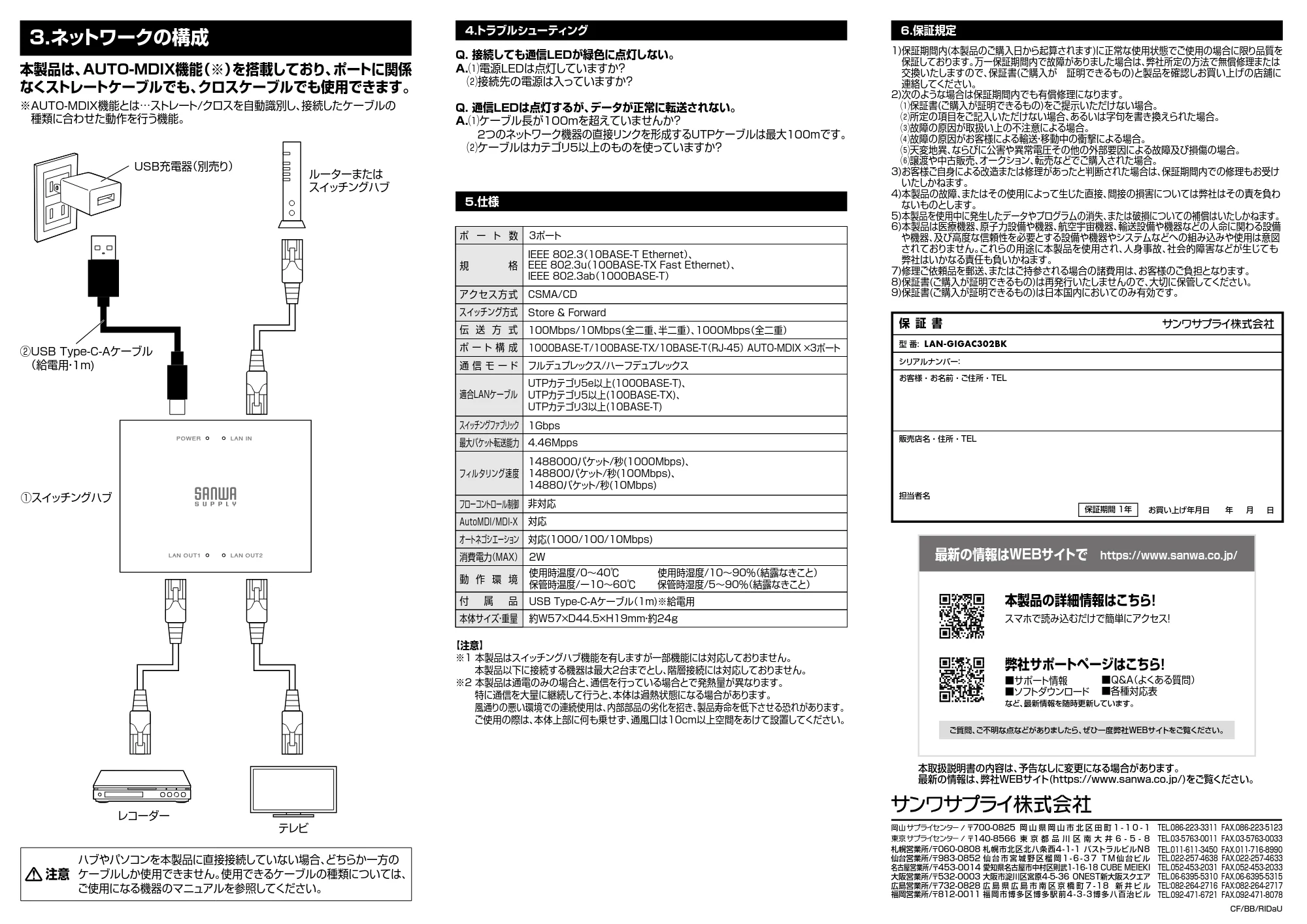 サンワサプライ LAN-GIGAC302BK 取扱説明書 — 原本ページ — 2ページ