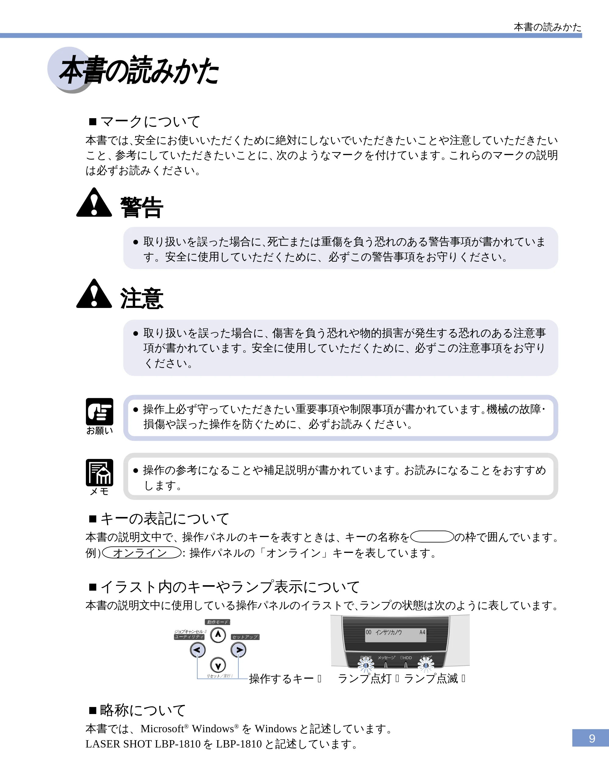キヤノン LBP-1810 ユーザーズガイド (PDF形式/4.75Mバイト) — 本書の読みかた — 原本ページ — 11ページ