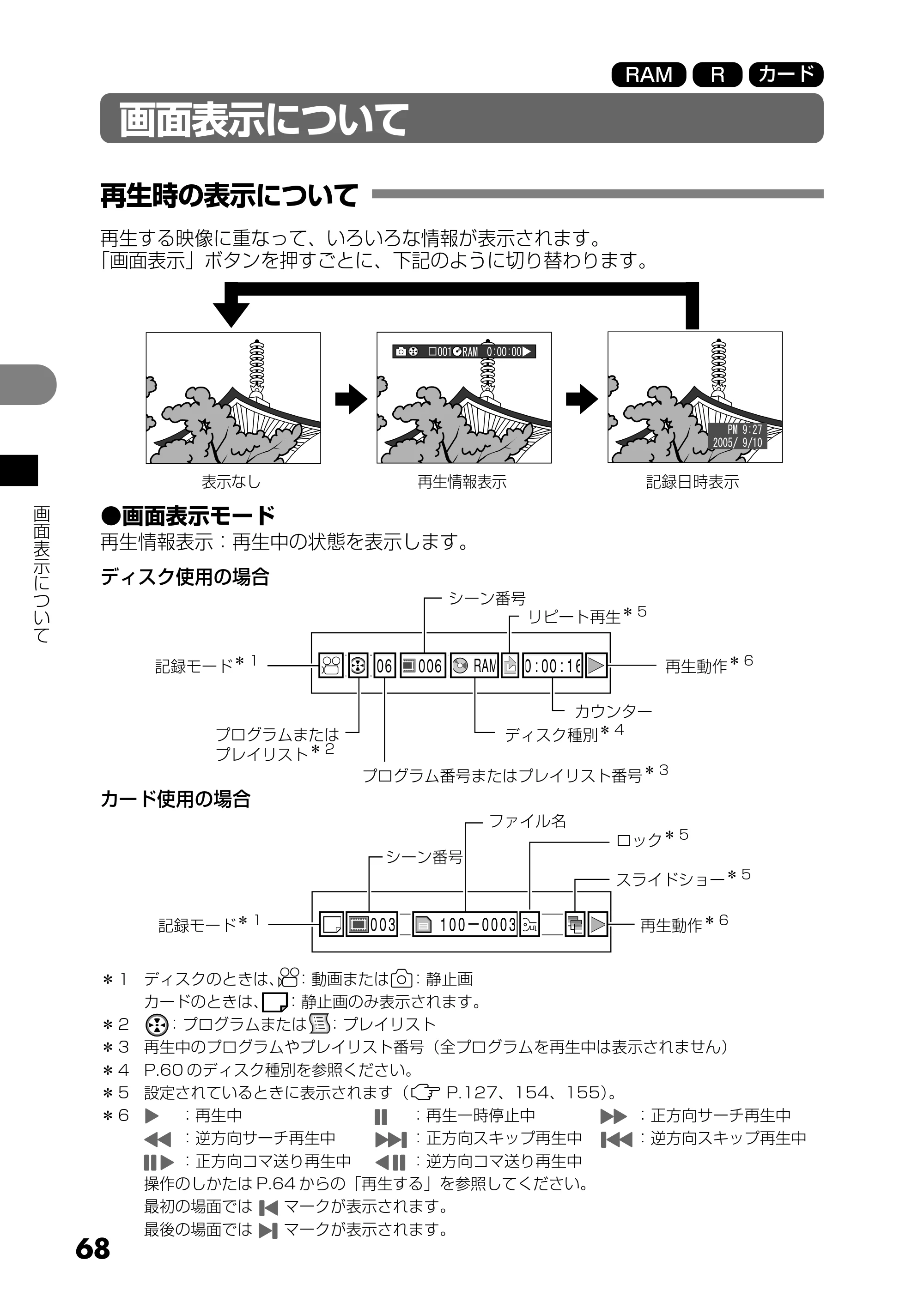 日立 DZ-MV730 取扱説明書 — 画面表示について — 原本ページ — 68ページ