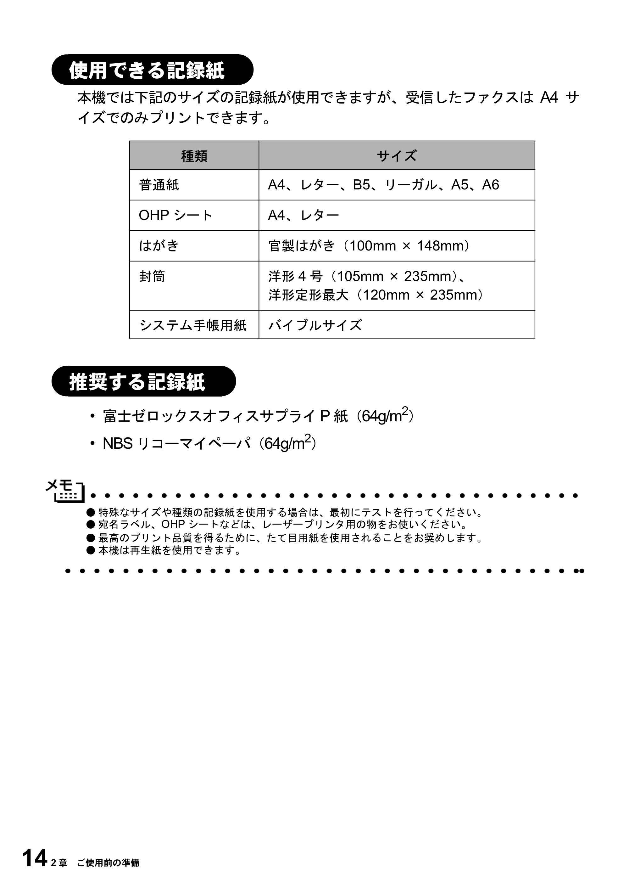ブラザー MFC-4800J 取扱説明書（本体） — 使用できる記録紙 — 原本ページ — 26ページ