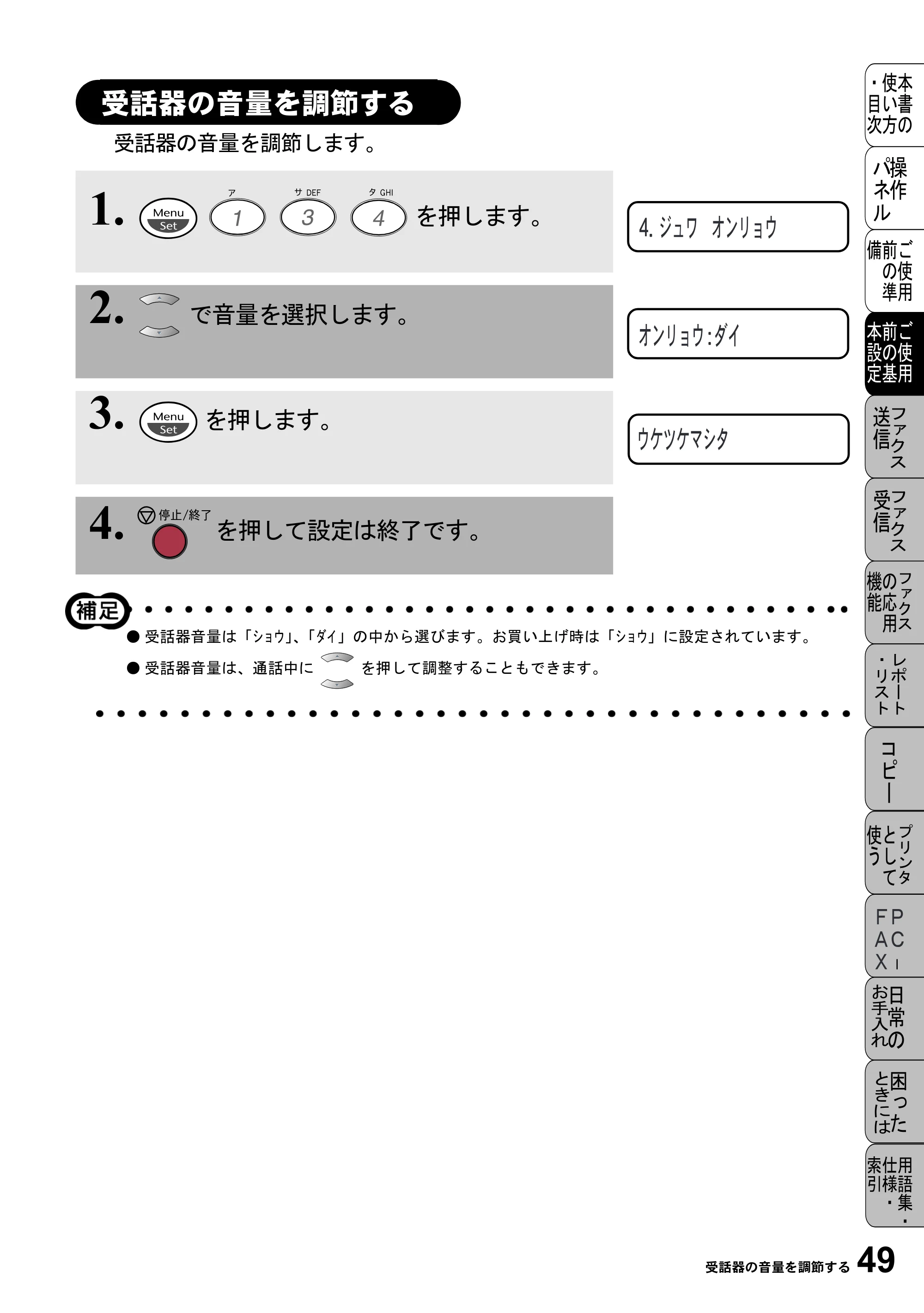 ブラザー MFC-4800J 取扱説明書（本体） — 受話器の音量を調節する — 原本ページ — 61ページ