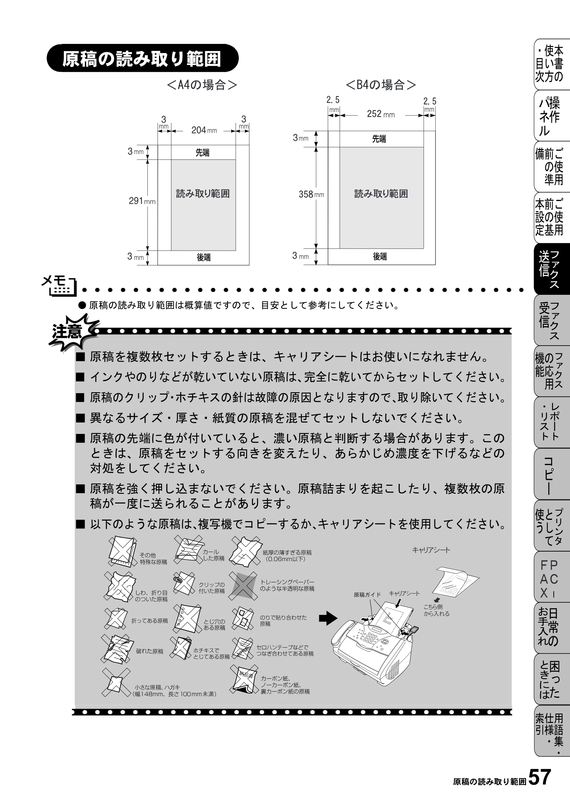 ブラザー MFC-4800J 取扱説明書（本体） — 原稿の読み取り範囲 — 原本ページ — 69ページ