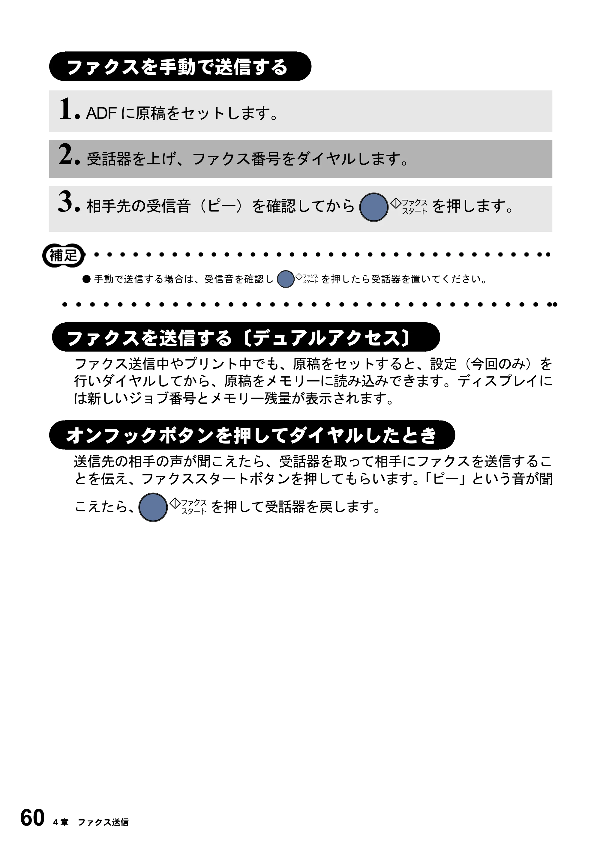 ブラザー MFC-4800J 取扱説明書（本体） — ファクスを手動で送信する — 原本ページ — 72ページ