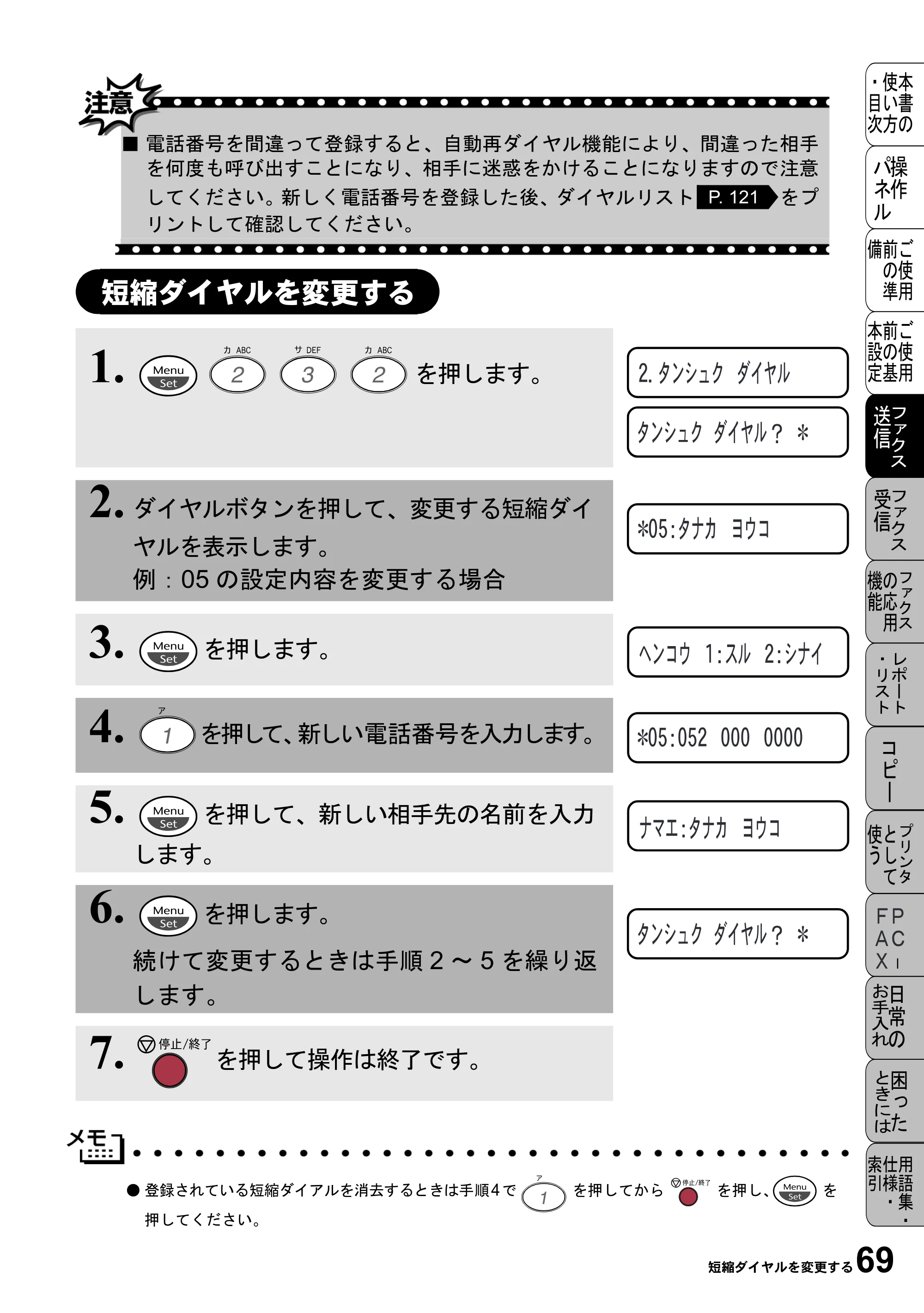 ブラザー MFC-4800J 取扱説明書（本体） — 短縮ダイヤルを変更する — 原本ページ — 81ページ