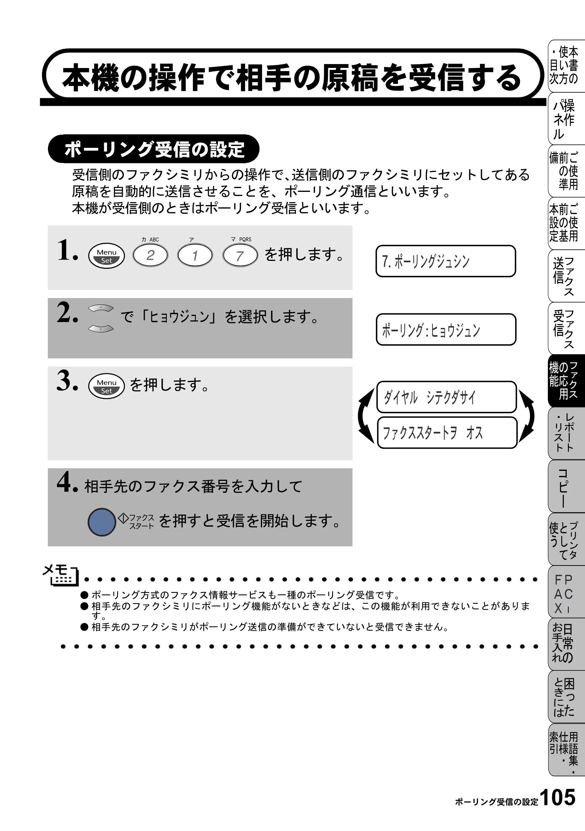 ブラザー MFC-4800J 取扱説明書（本体） — 本機の操作で相手の原稿を受信する — 原本ページ — 117ページ