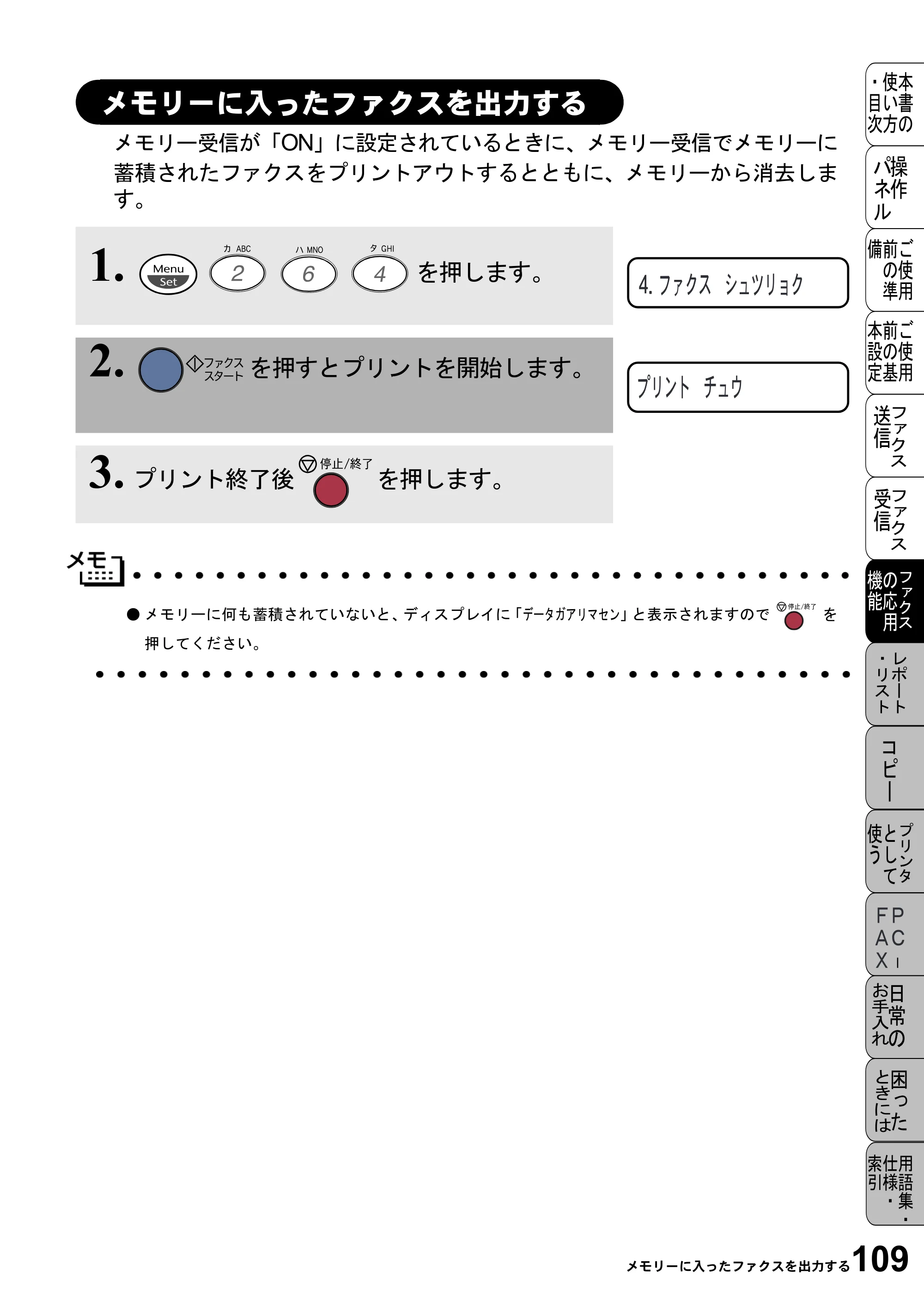 ブラザー MFC-4800J 取扱説明書(本体) — メモリーに入ったファクスを出力する — 原本ページ — 121ページ