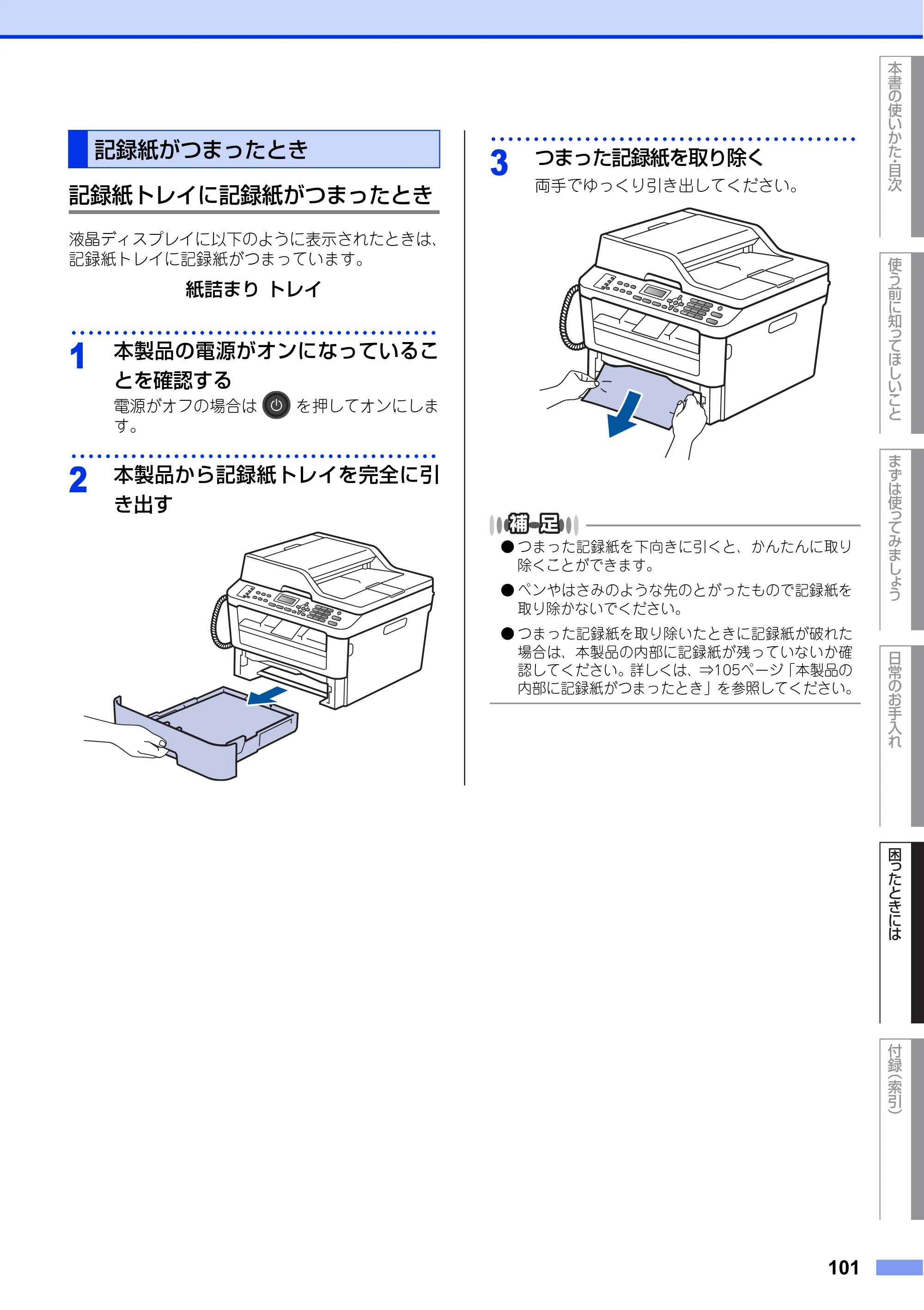 ブラザー FAX-L2700DN ユーザーズガイド ～基本編～ — 記録紙がつまったとき — 原本ページ — 101ページ