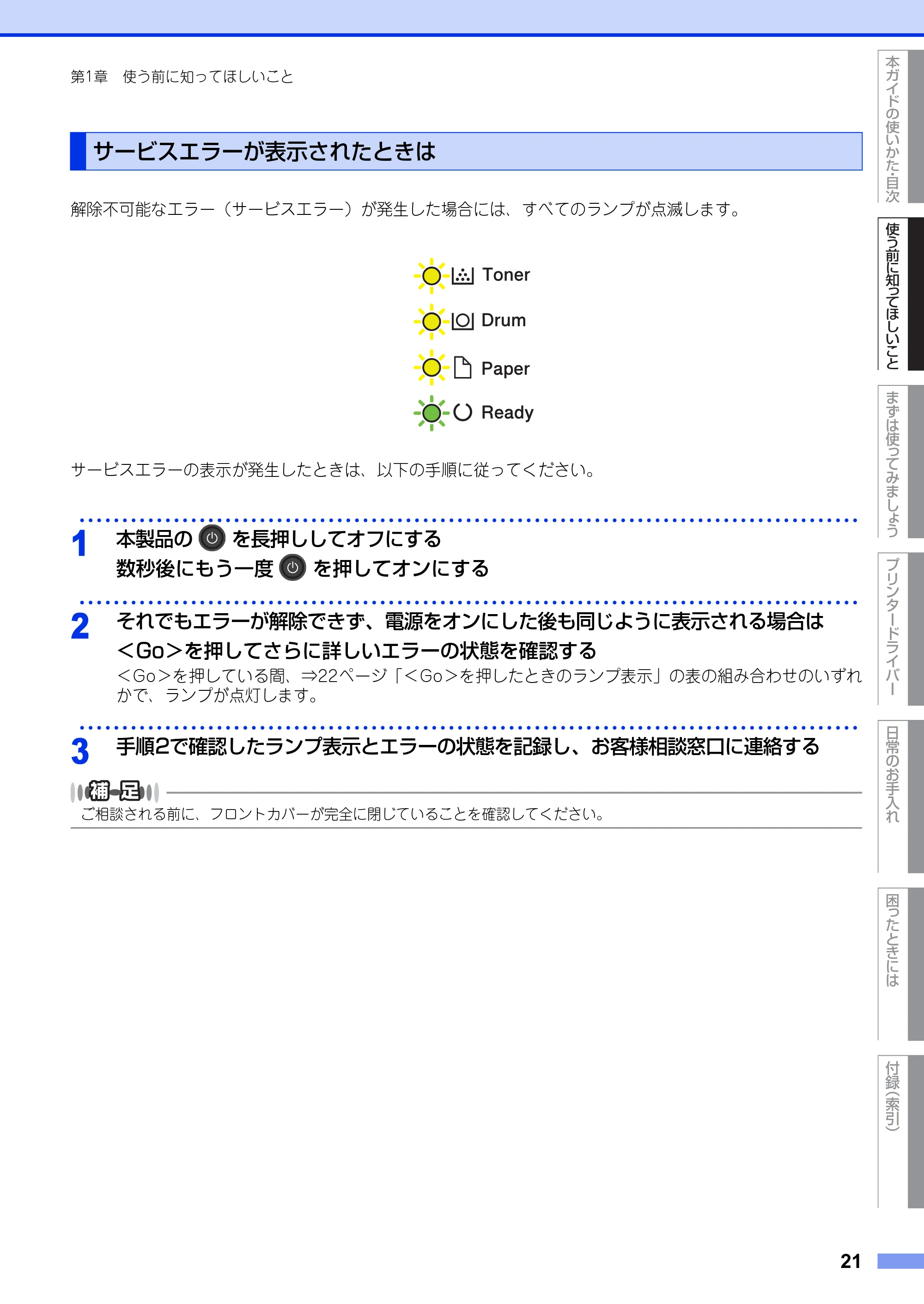 ブラザー HL-L2300 / HL-L2320D ユーザーズガイド — サービスエラーが表示されたときは — 原本ページ — 21ページ
