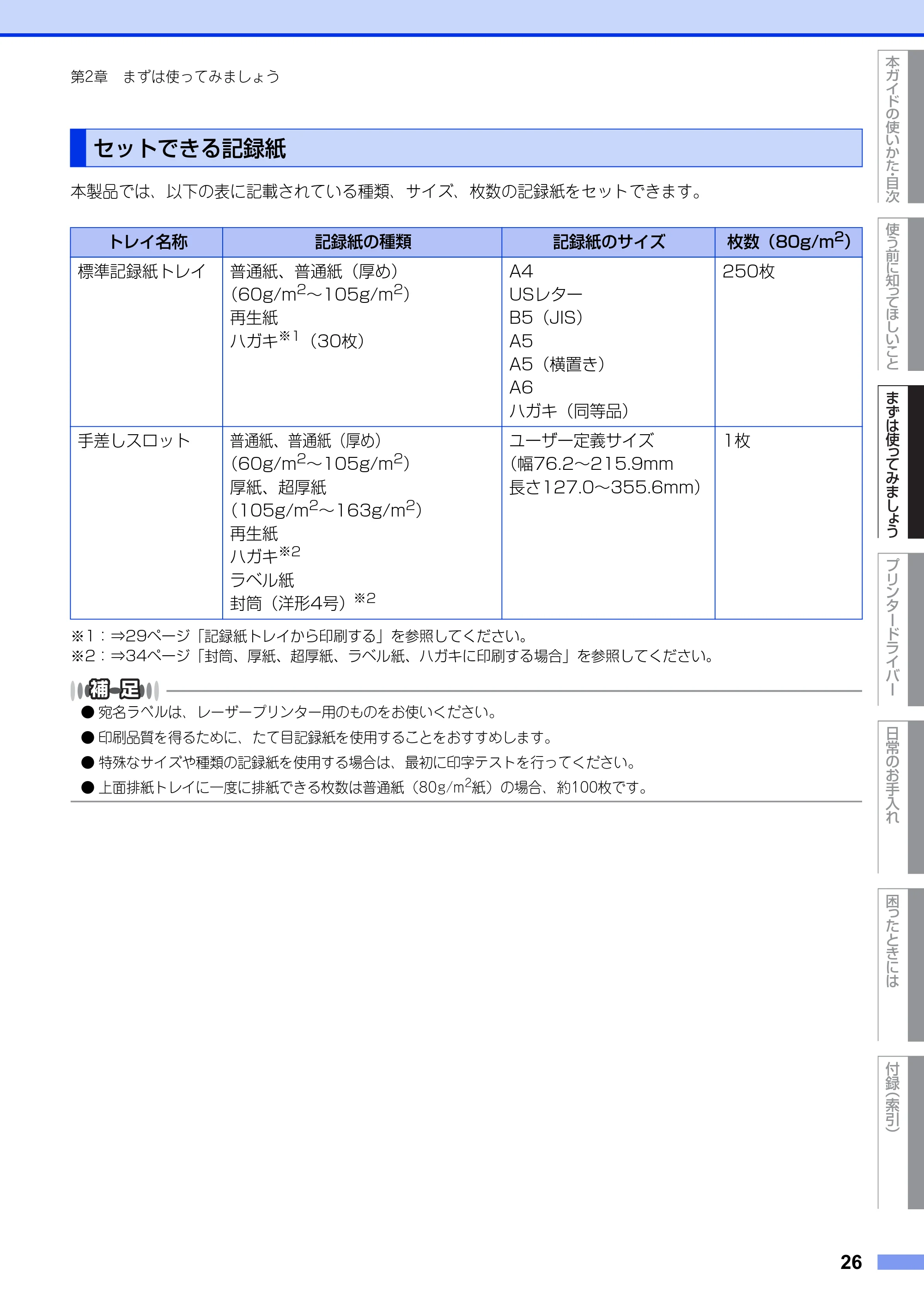 ブラザー HL-L2300 / HL-L2320D ユーザーズガイド — セットできる記録紙 — 原本ページ — 26ページ