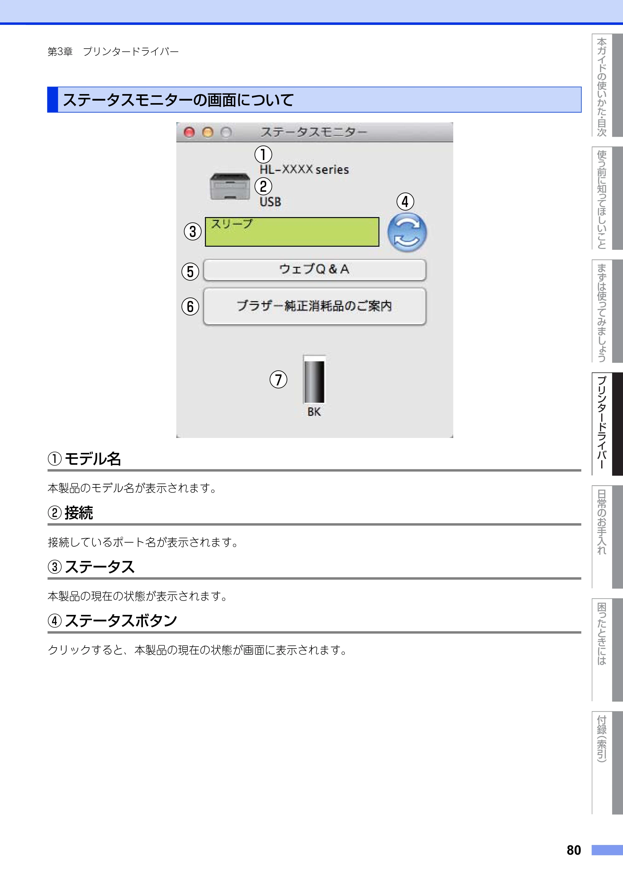 ブラザー HL-L2300 / HL-L2320D ユーザーズガイド — ステータスモニターの画面について — 原本ページ — 80ページ