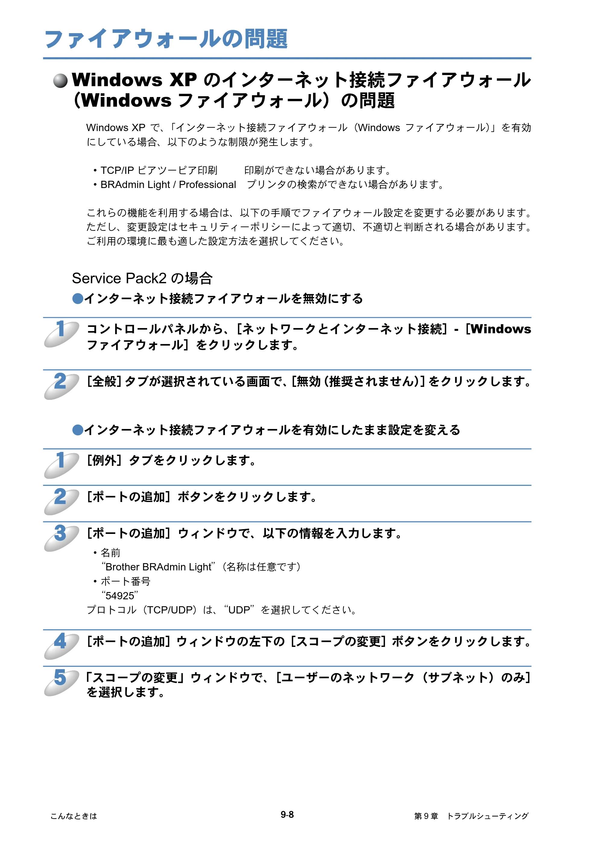 ブラザー HL-4040CN / HL-4050CDN ネットワーク取扱説明書 — ファイアウォールの問題 — 原本ページ — 99ページ