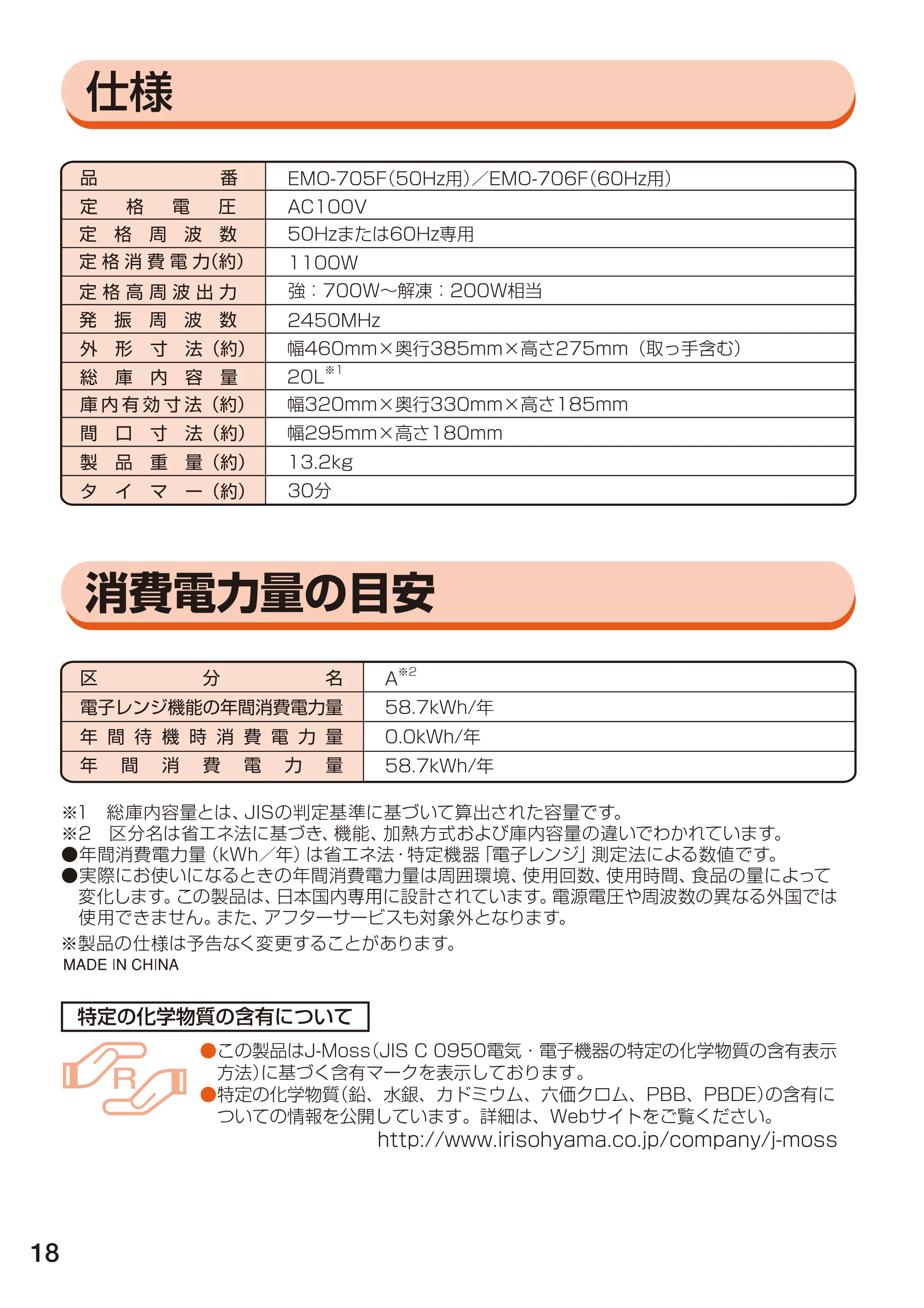 アイリスオーヤマ EMO-706F 取扱説明書 — 原本ページ — 18ページ