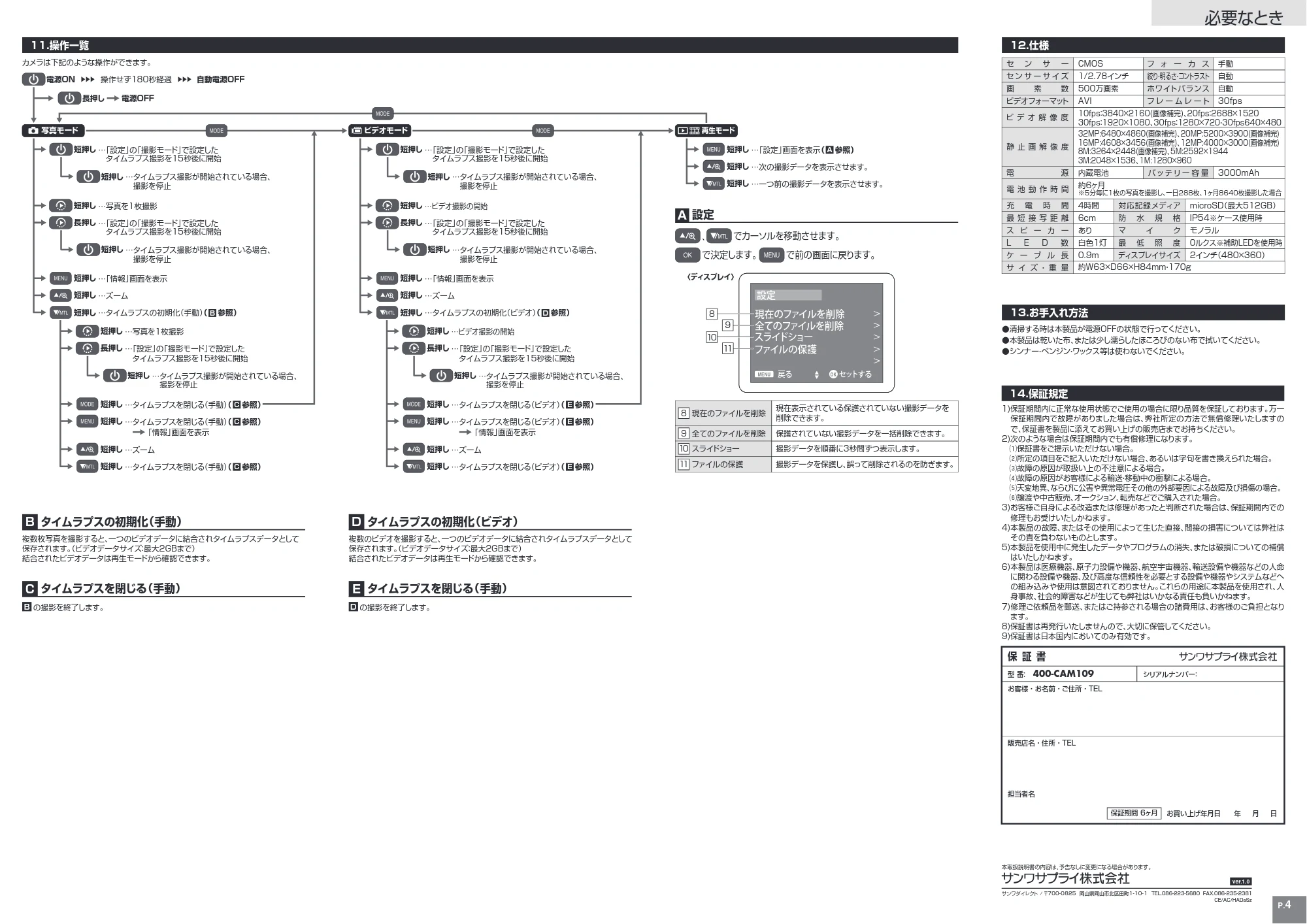 サンワサプライ 400-CAM109-10 / 400-CAM109-24 / 400-CAM109-2 取扱説明書 — 原本ページ — 4ページ