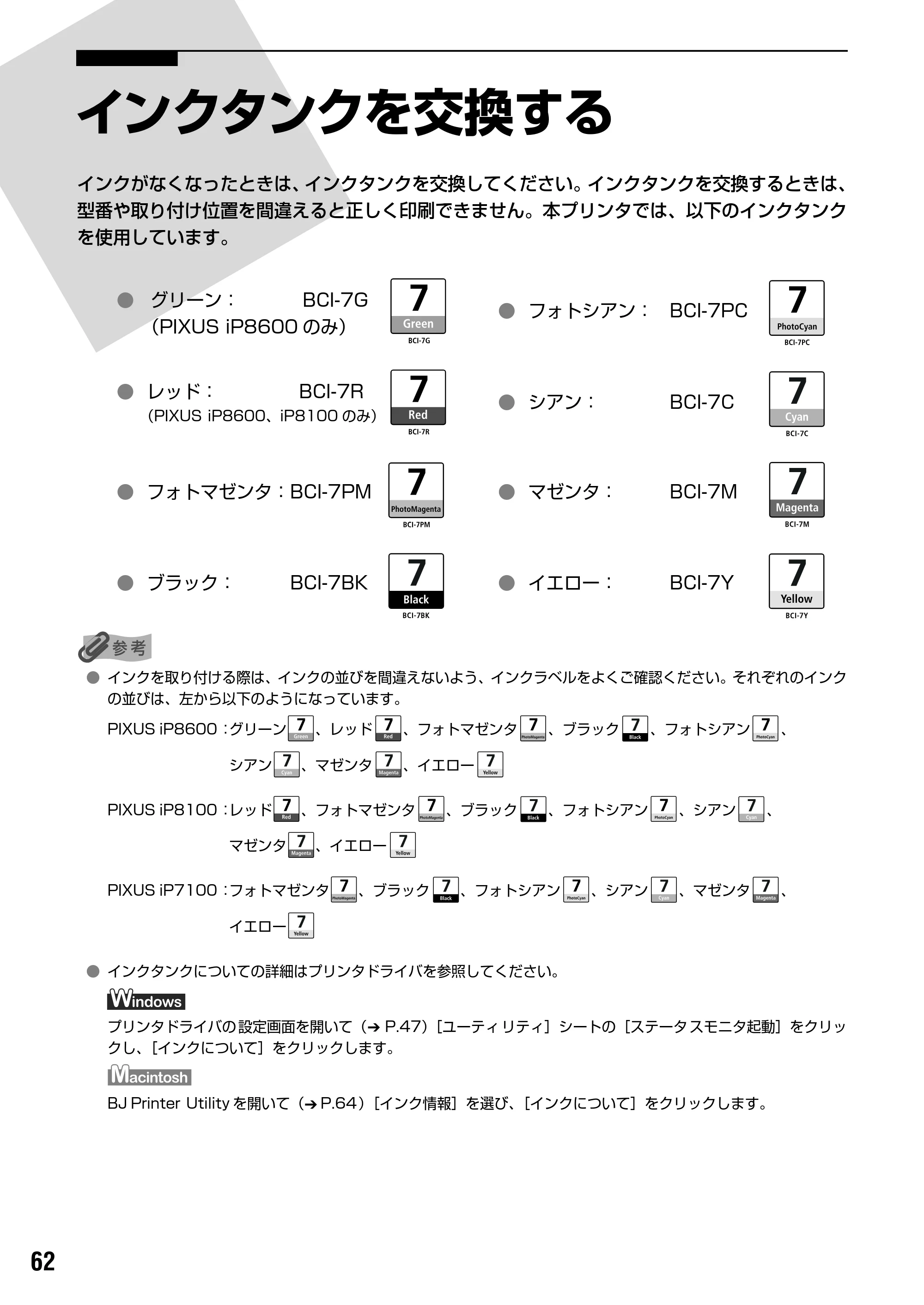 キヤノン PIXUS iP8600 基本操作ガイド （PDF形式／18.13Mバイト） — 原本ページ — 64ページ