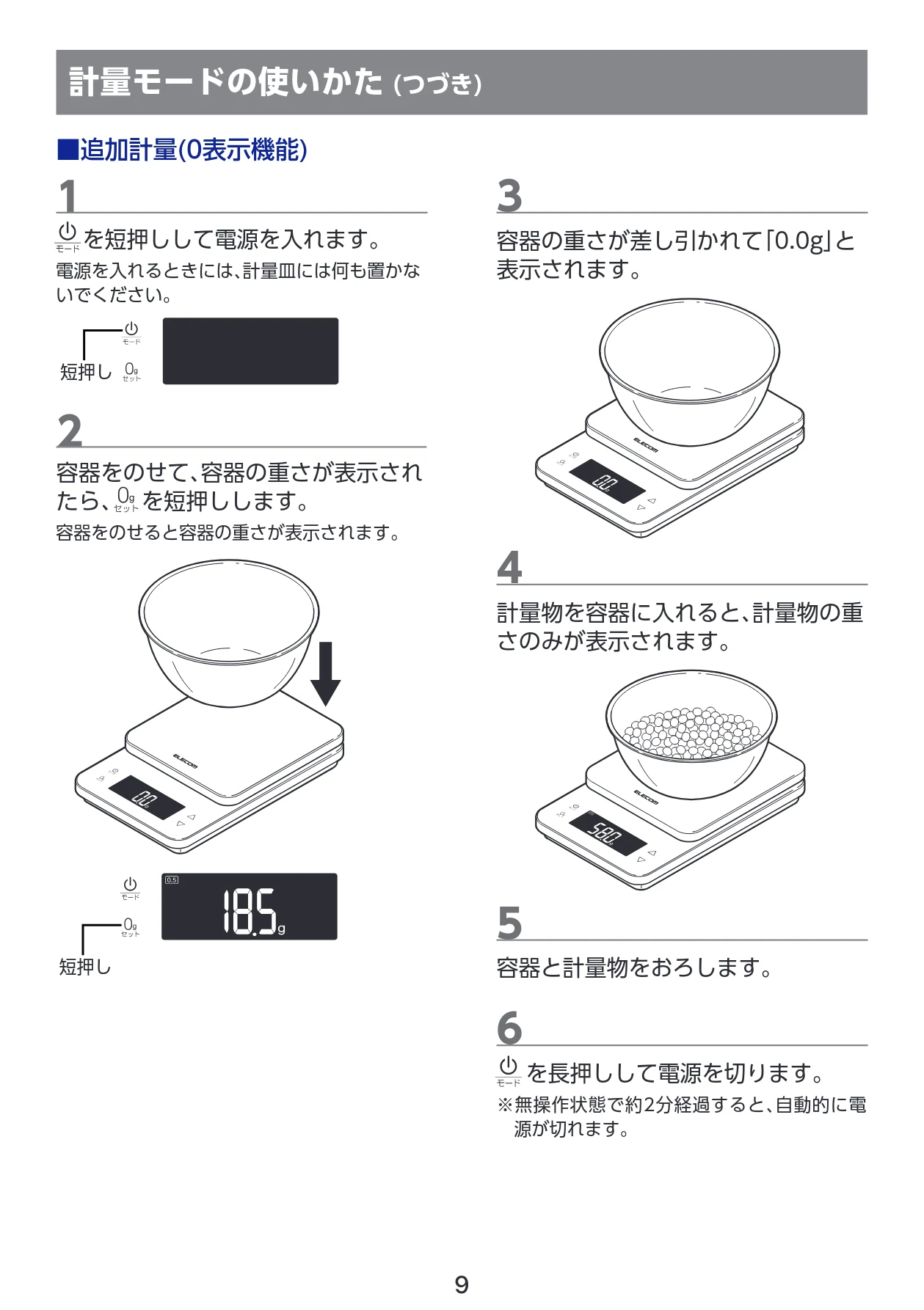 エレコム PET-KSA02WH 取扱説明書 — 追加計量(0表示機能) — 図版 10-1 — 10ページ