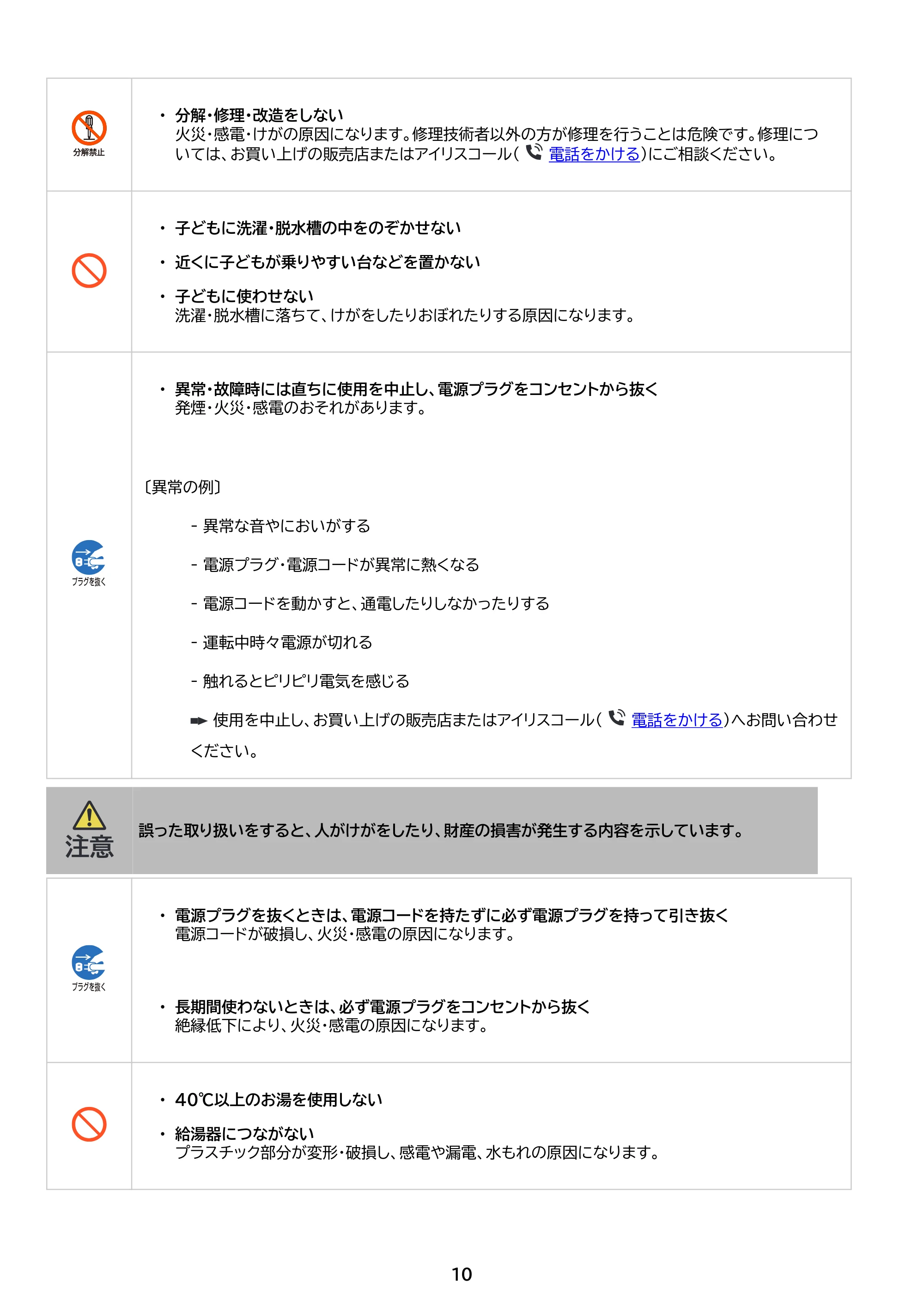 アイリスオーヤマ ITW-80A01 取扱説明書 — 原本ページ — 10ページ