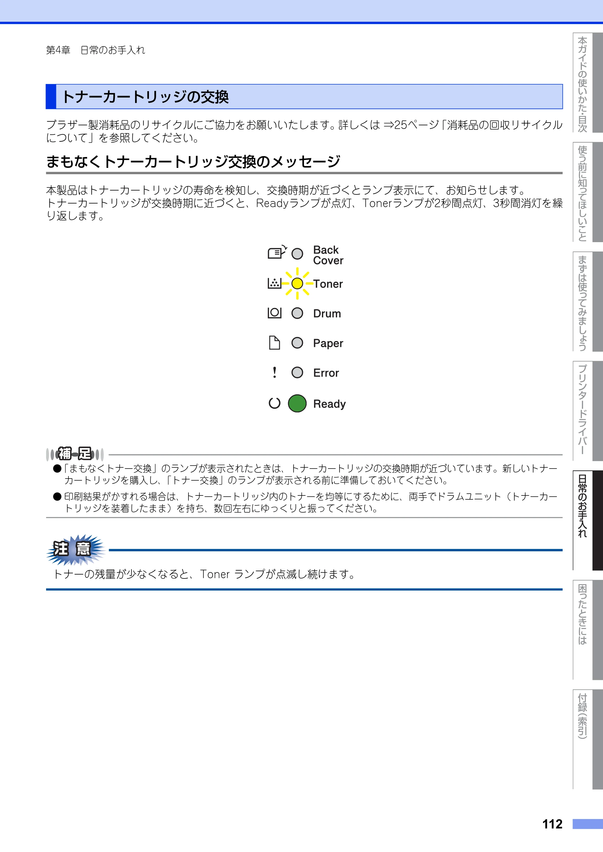 ブラザー HL-5440D / HL-5450DN ユーザーズガイド — トナーカートリッジの交換 — 原本ページ — 112ページ