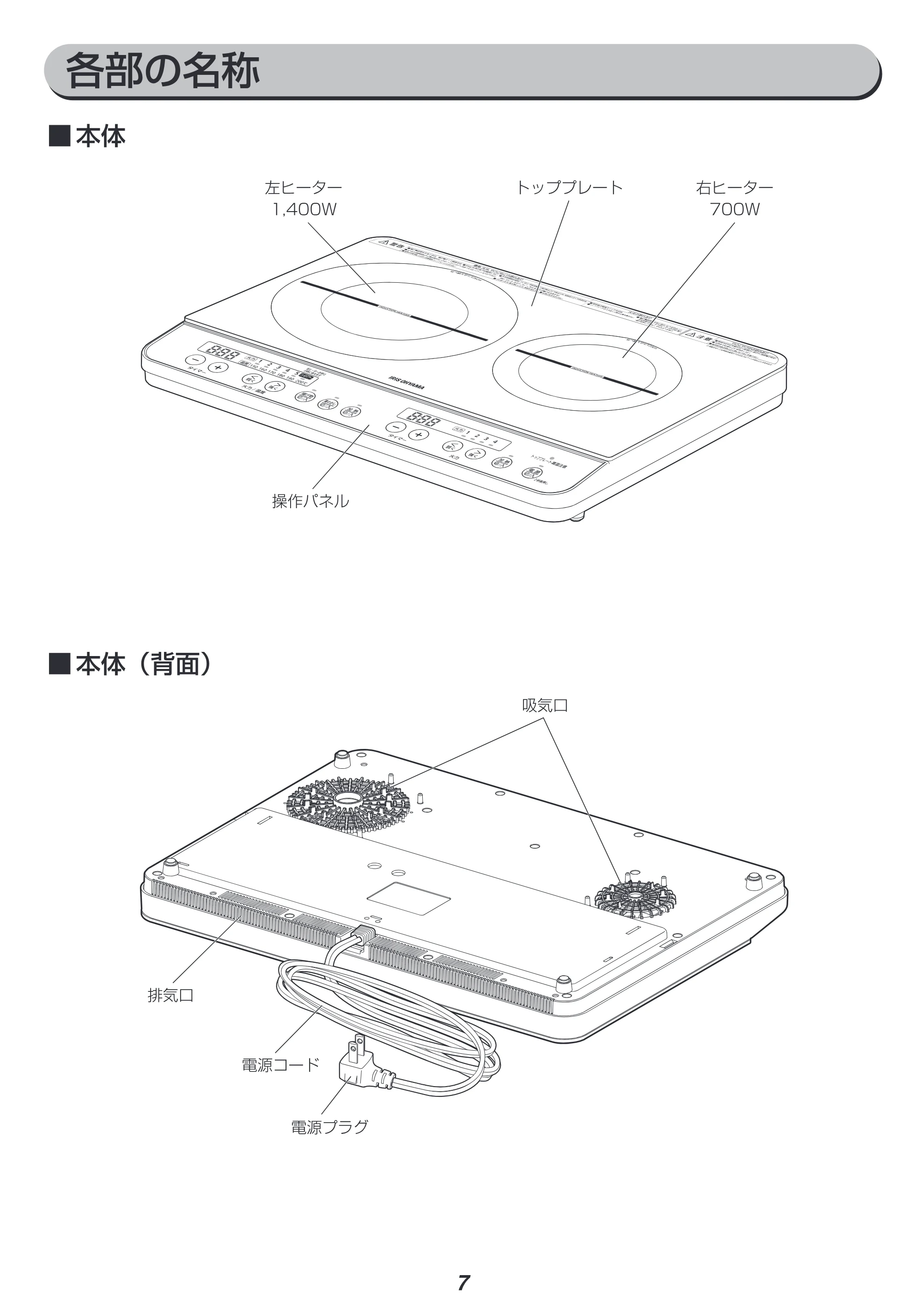 アイリスオーヤマ IHK-W13S 取扱説明書 — 原本ページ — 7ページ
