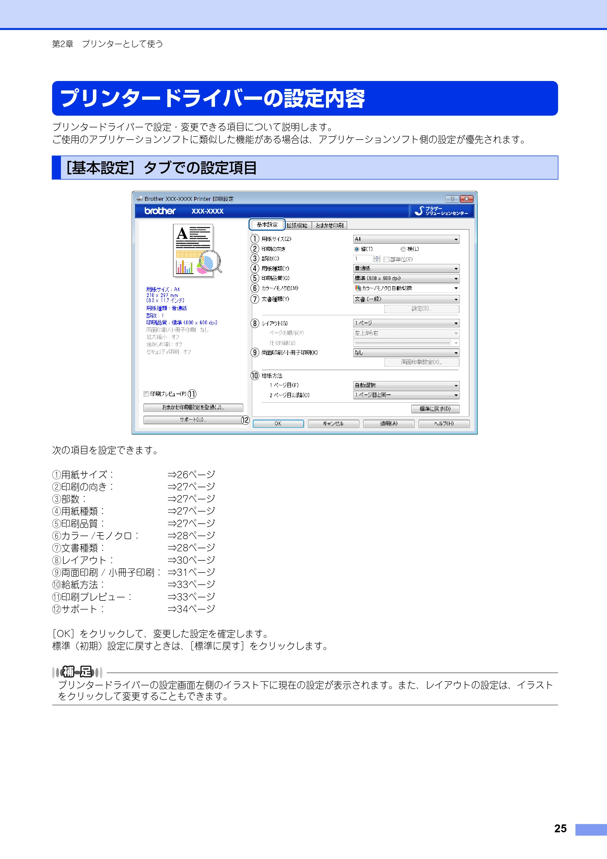 ブラザー DCP-9020CDW / MFC-9340CDW ユーザーズガイド ～パソコン活用編～ — プリンタードライバーの設定内容 — 原本ページ — 26ページ