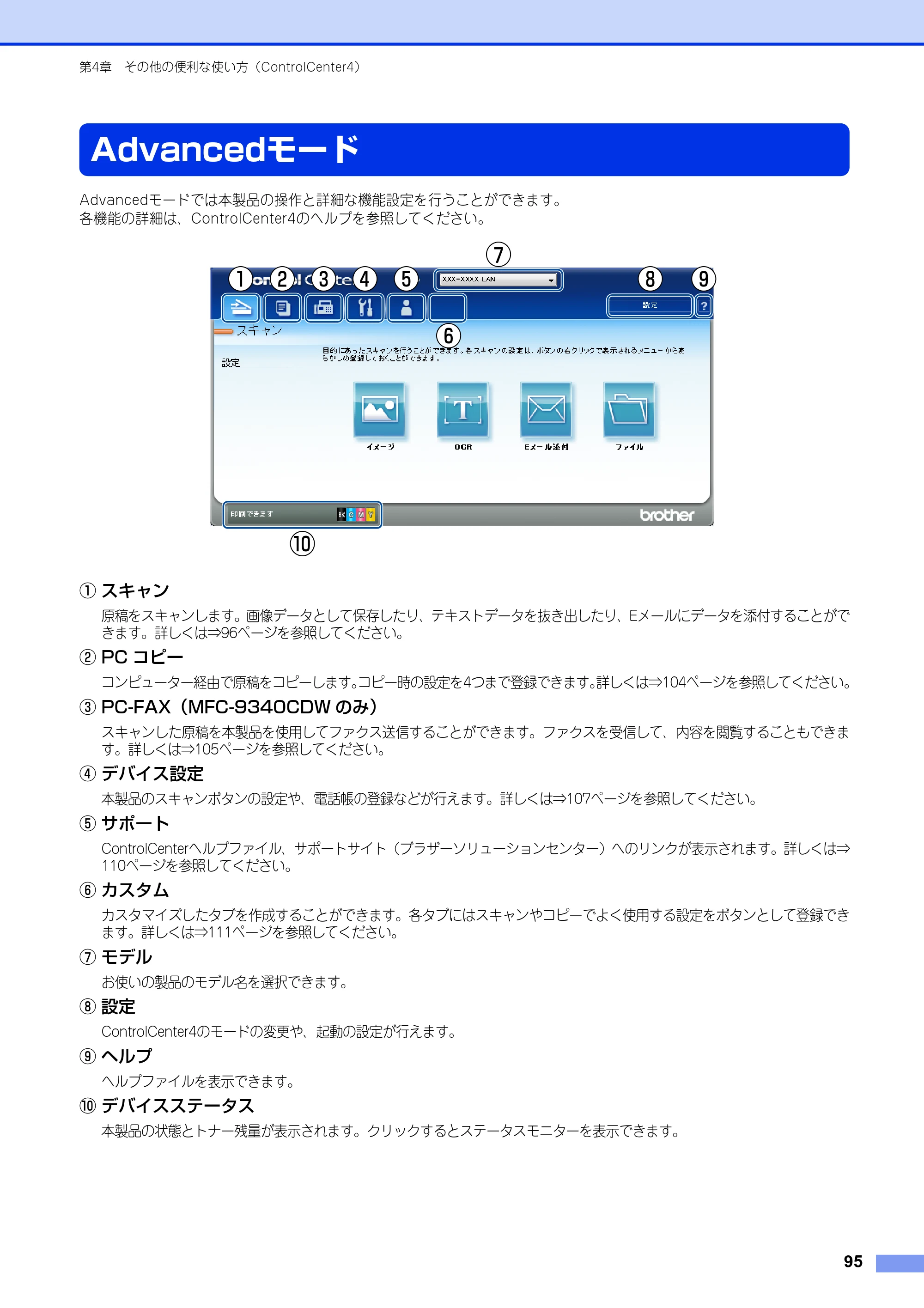 ブラザー DCP-9020CDW / MFC-9340CDW ユーザーズガイド ～パソコン活用編～ — Advancedモード — 原本ページ — 96ページ