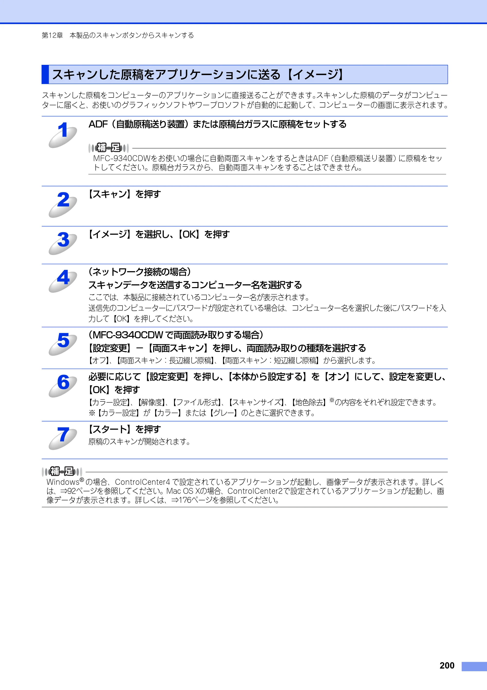 ブラザー DCP-9020CDW / MFC-9340CDW ユーザーズガイド ～パソコン活用編～ — スキャンした原稿をアプリケーションに送る【イメージ】 — 原本ページ — 201ページ
