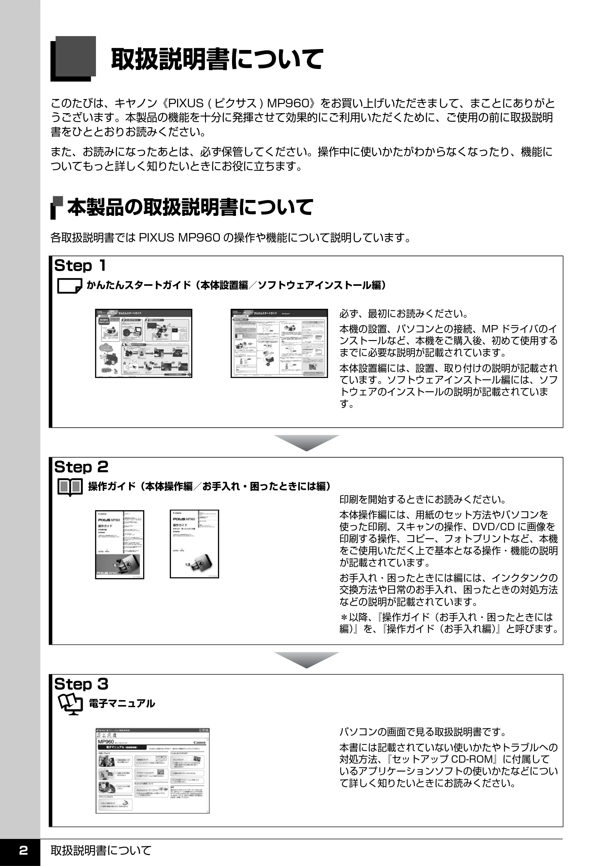 キヤノン PIXUS MP960 操作ガイド（本体操作編） （PDF形式／8.04Mバイト） — 取扱説明書について — 原本ページ — 4ページ