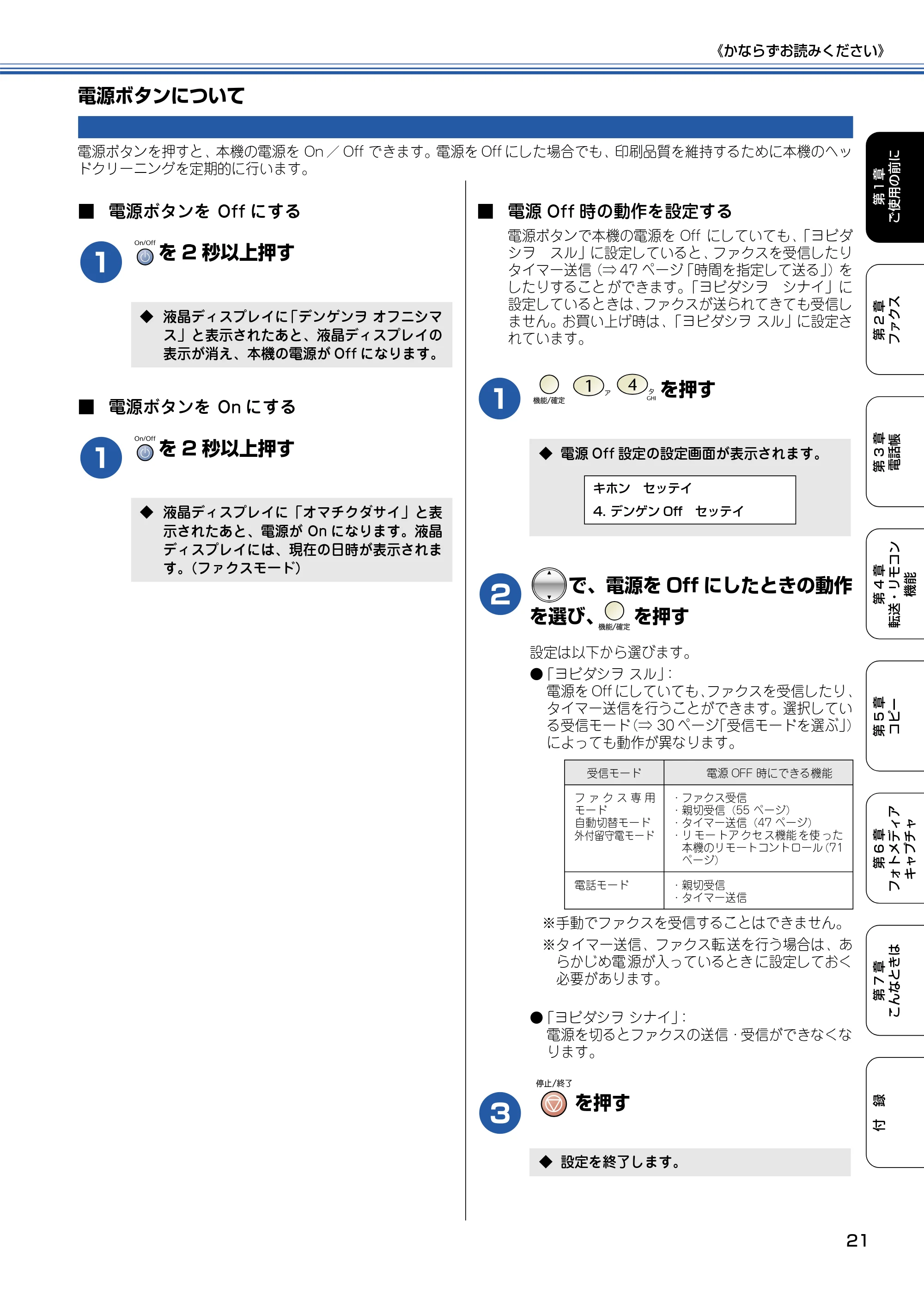 ブラザー MFC-425CN 取扱説明書（本体） — 電源ボタンについて — 原本ページ — 22ページ