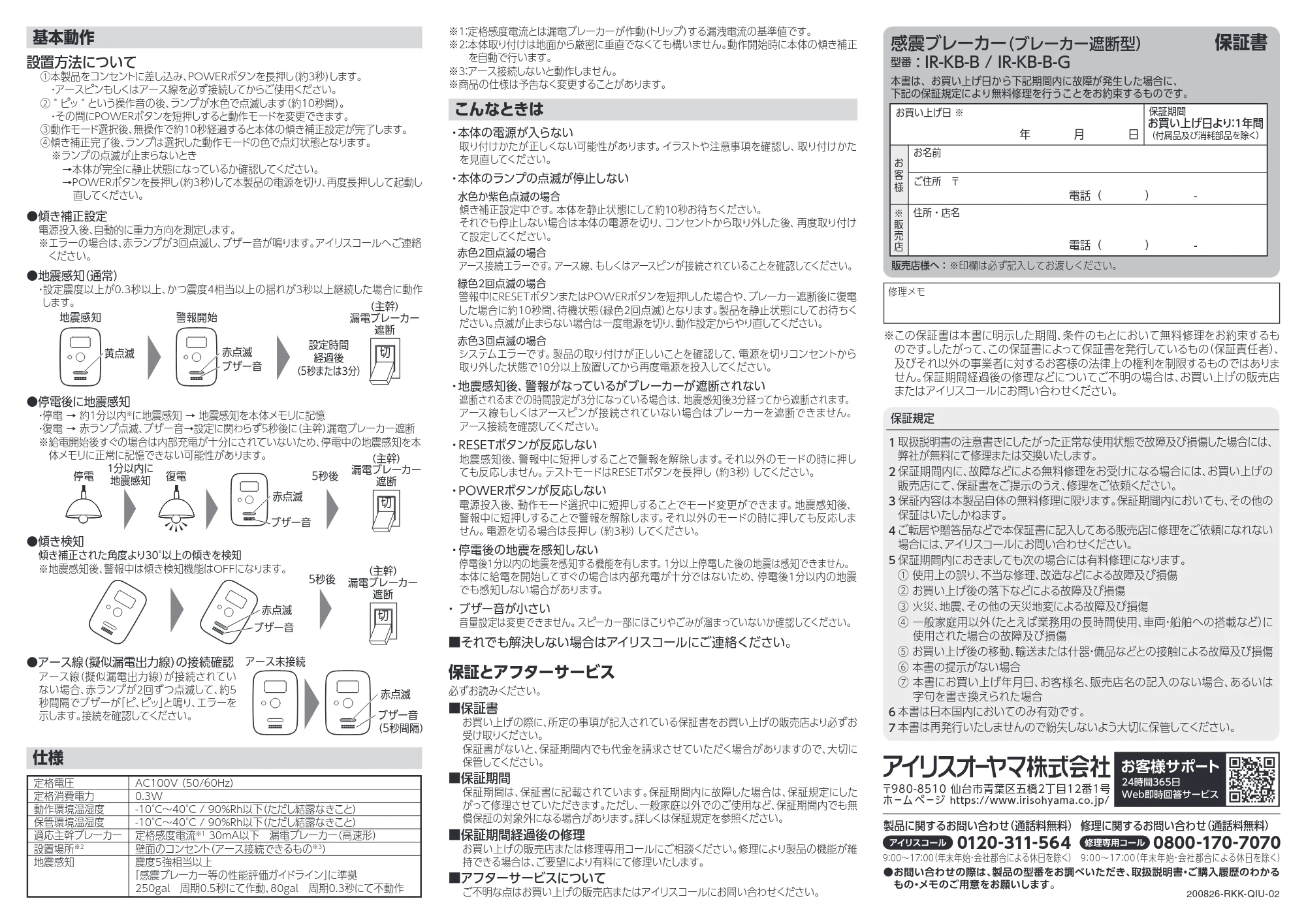 アイリスオーヤマ IR-KB 取扱説明書 — 原本ページ — 2ページ