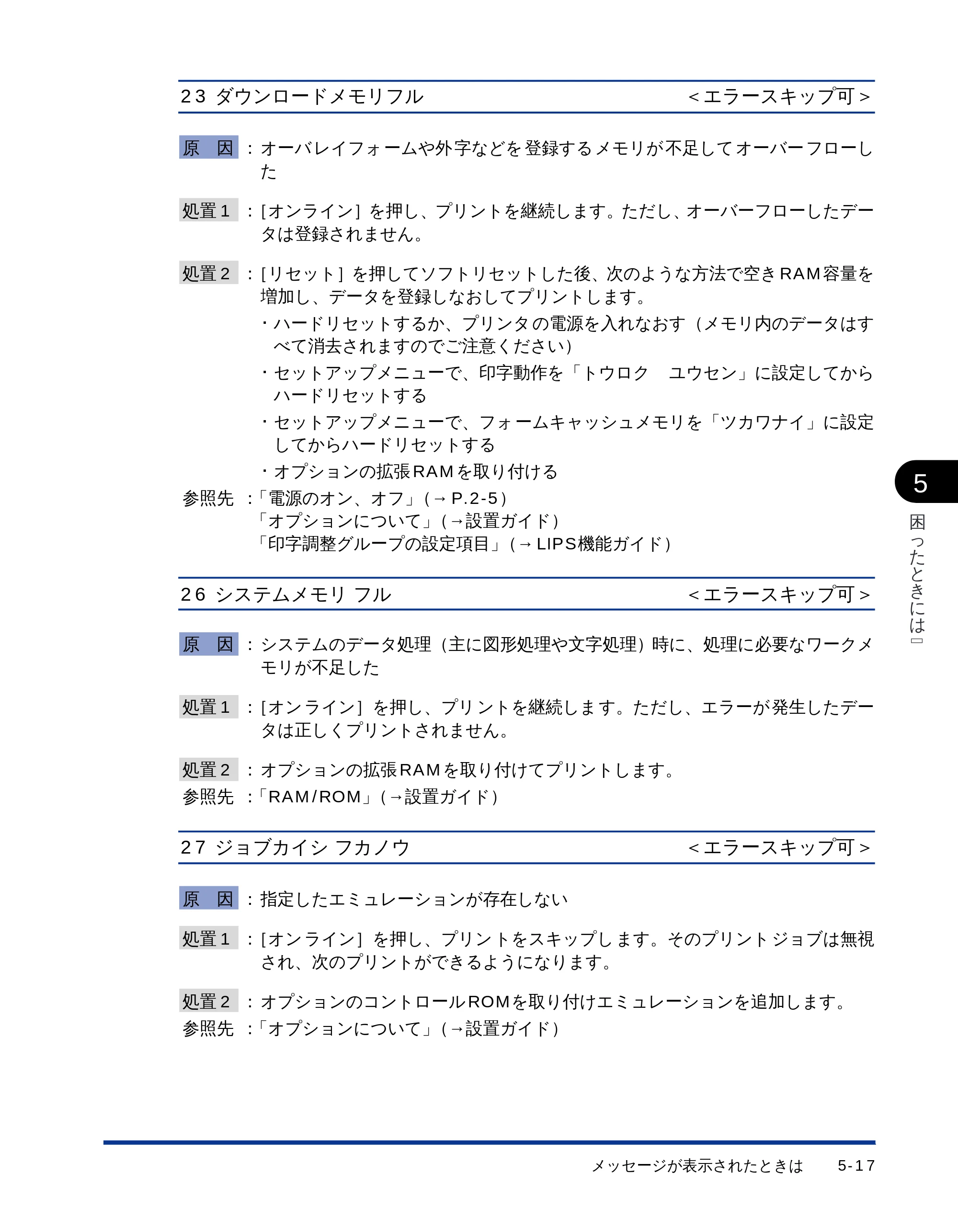 キヤノン LBP-1710 ユーザーズガイド （PDF形式／5.03Mバイト） — 23 ダウンロードメモリフル＜エラースキップ可＞ — 原本ページ — 133ページ