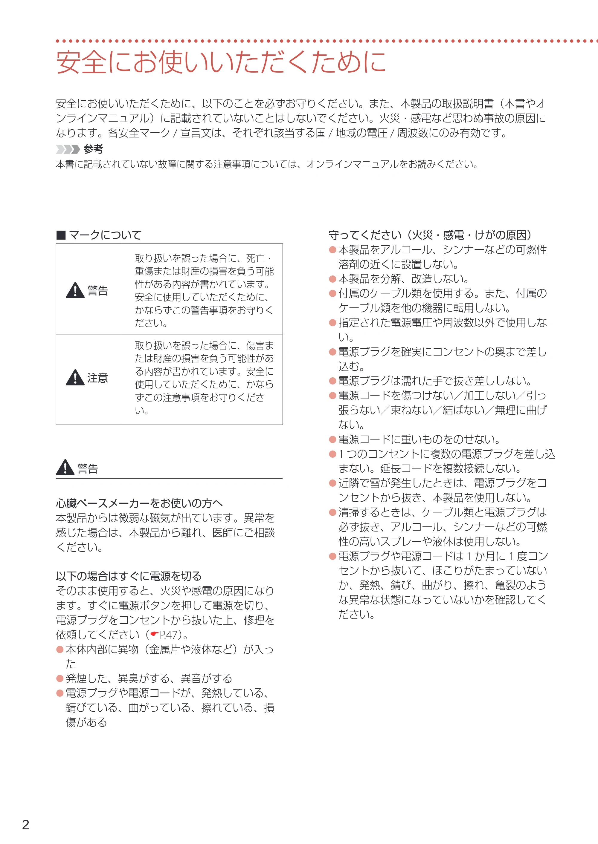 キヤノン PIXUS TS6230 設置・基本操作マニュアル(PDF:7.28MB) — 安全にお使いいただくために — 原本ページ — 4ページ