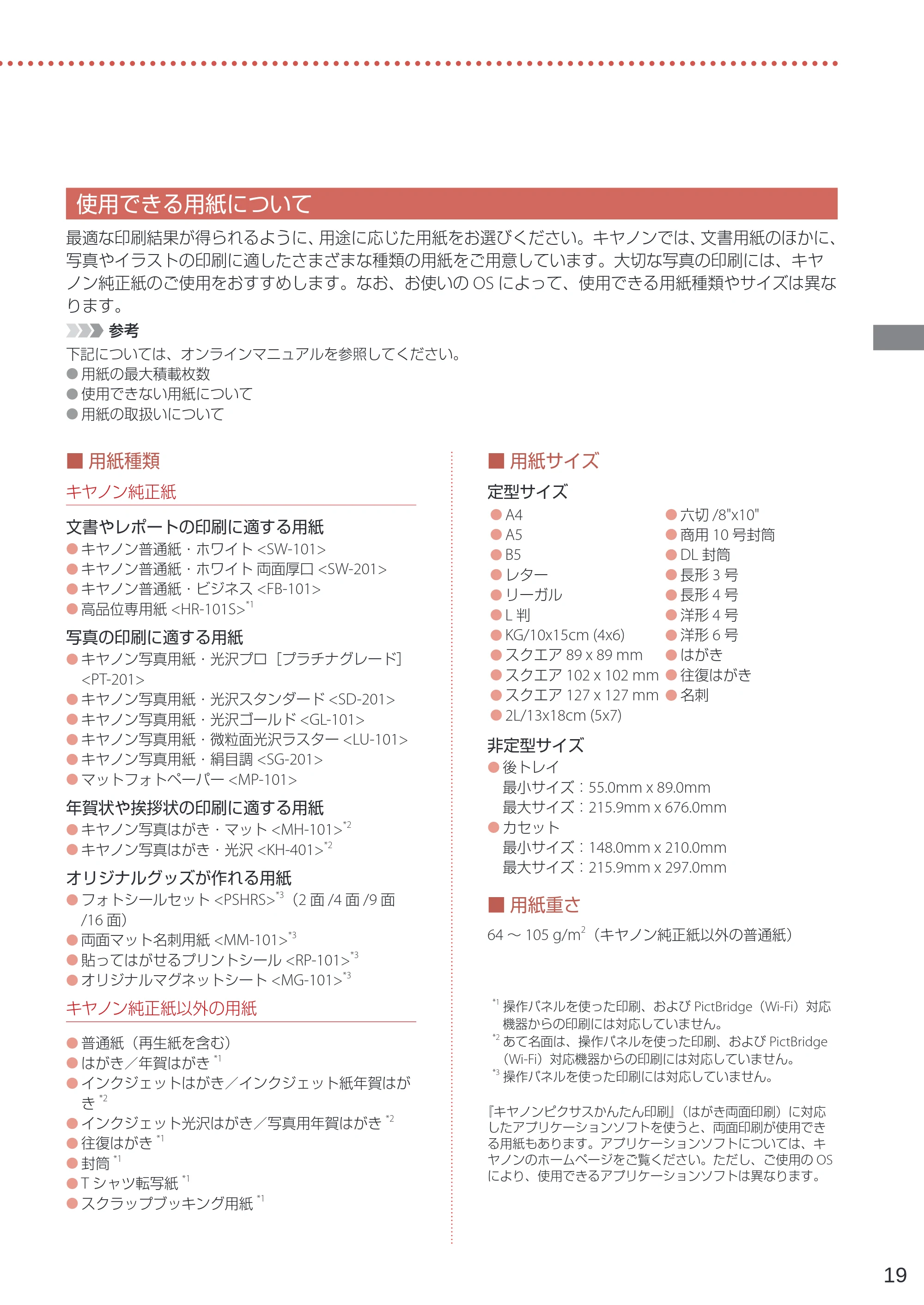 キヤノン PIXUS TS6230 設置・基本操作マニュアル(PDF:7.28MB) — 使用できる用紙について — 原本ページ — 21ページ