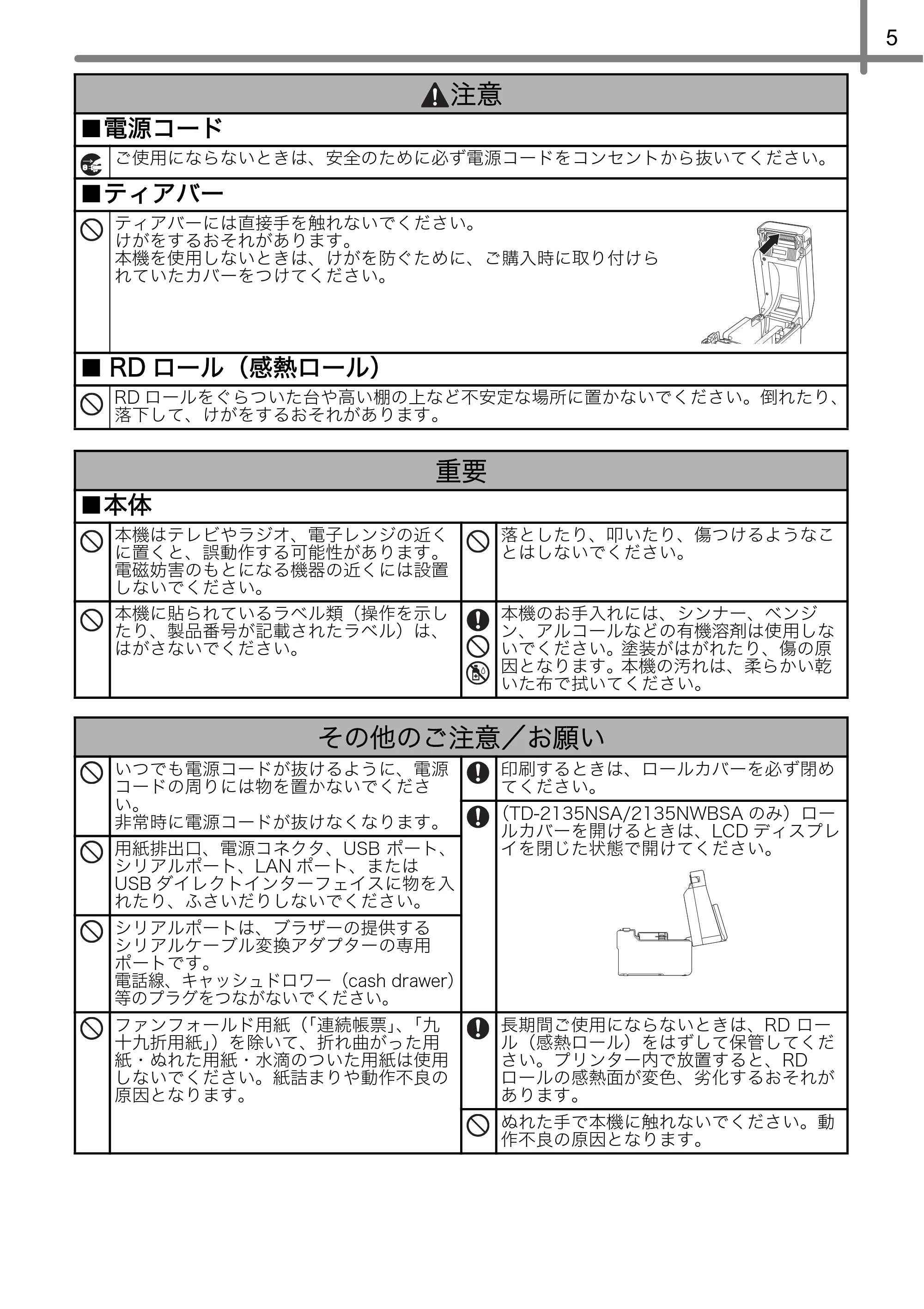 ブラザー TD-2135N/ 2135NSA / TD-2135NWB/ 2135NWBSA 安全にお使いいただくために — 原本ページ — 6ページ