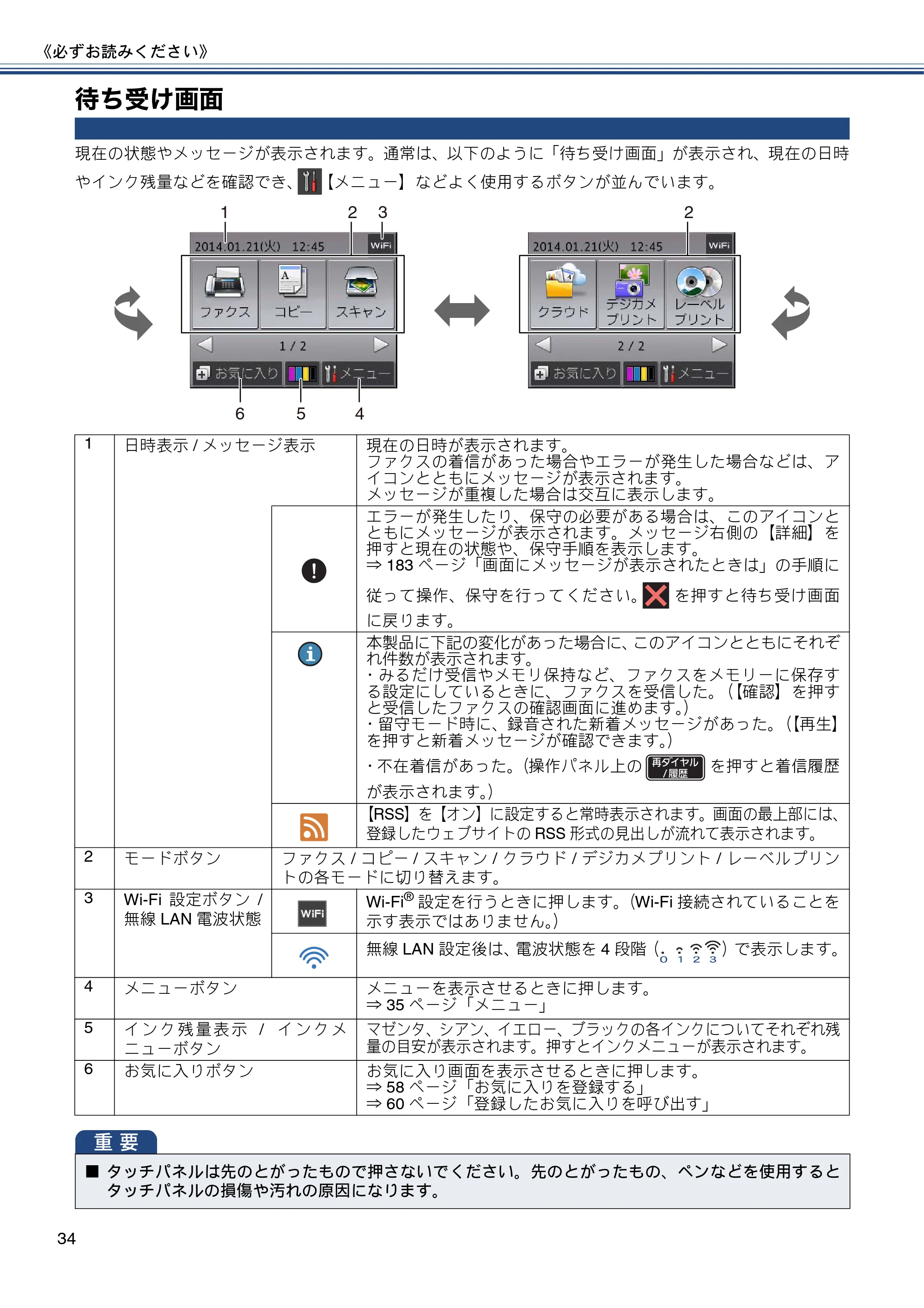 ブラザー MFC-J980DN / MFC-J980DWN ユーザーズガイド ～基本編～ — 待ち受け画面 — 原本ページ — 34ページ