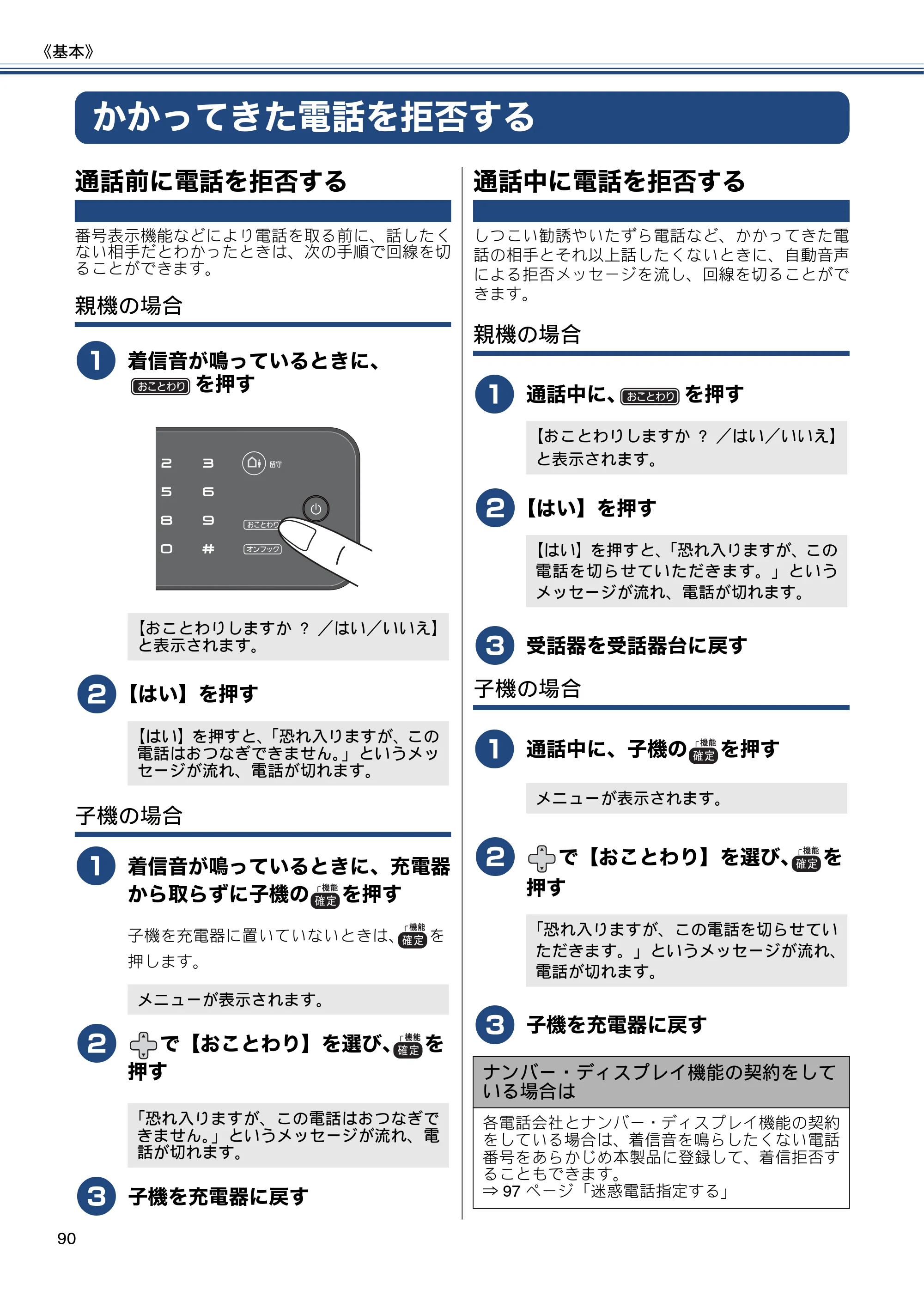 ブラザー MFC-J980DN / MFC-J980DWN ユーザーズガイド ～基本編～ — かかってきた電話を拒否する — 原本ページ — 90ページ